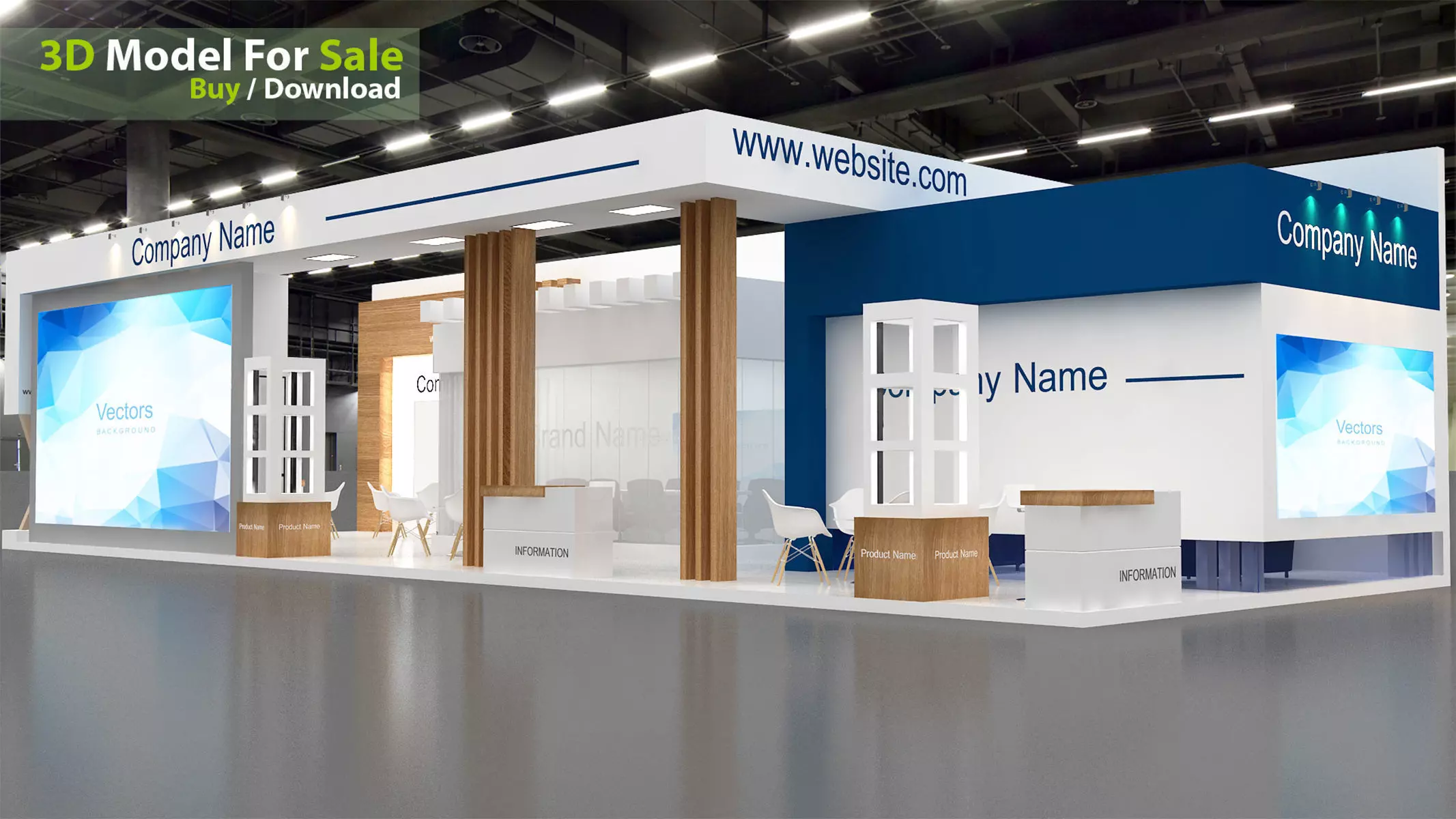 Exhibition booth Low-poly 3D model_2