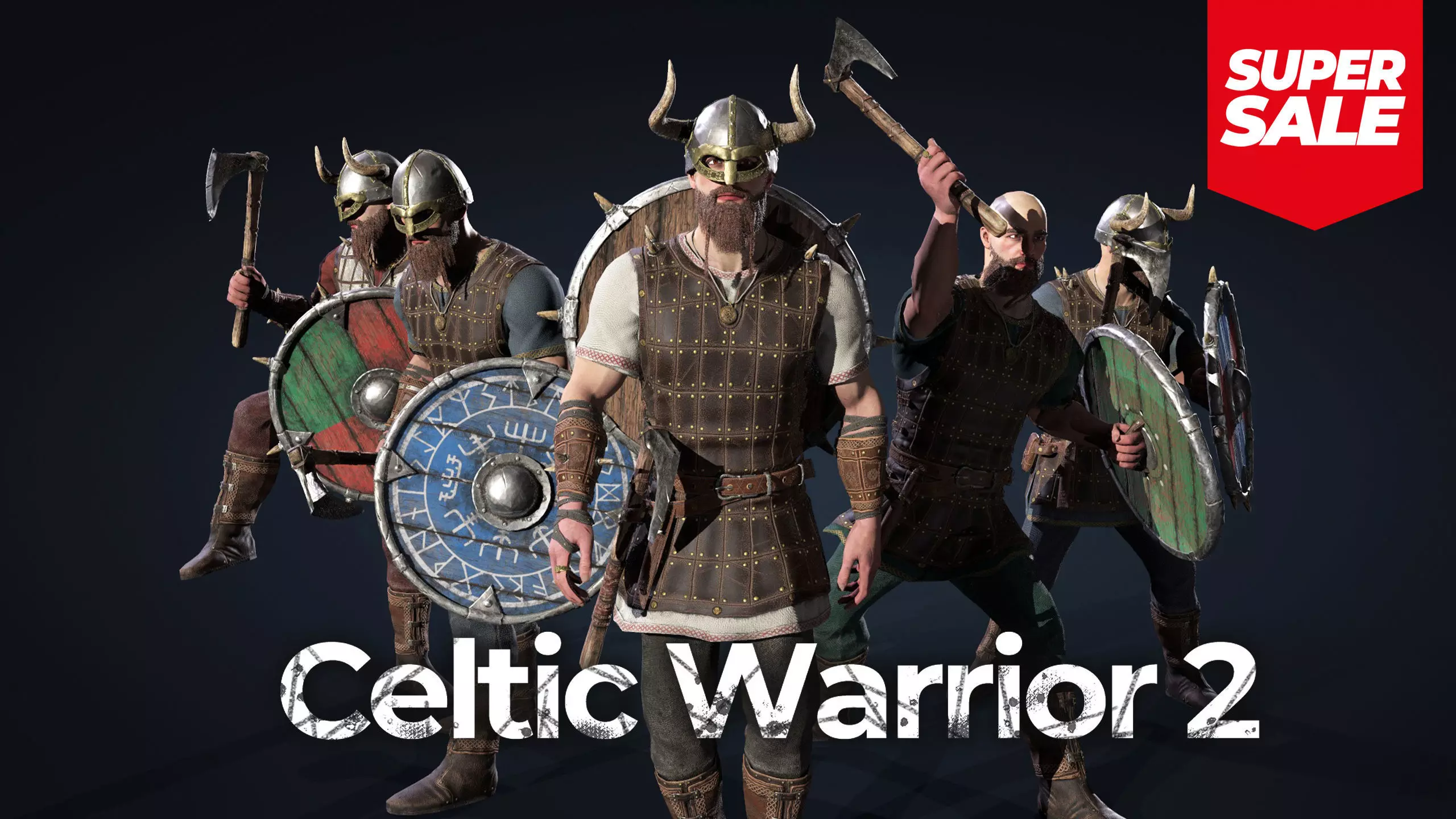 Vikings set Celtic Warrior 2 Low-poly 3D model_0