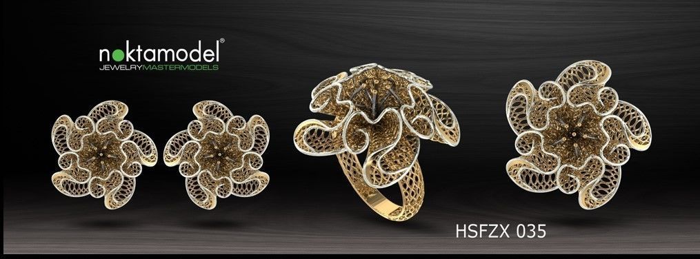 10 Half sets of Floral turkish model for ring Batch 04 3D print model_2