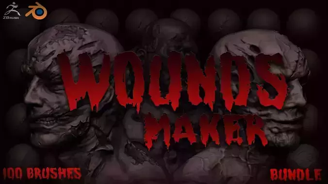 Zbrush and Blender Wounds Maker 100 Brushes Bundle 20 OFF Texture