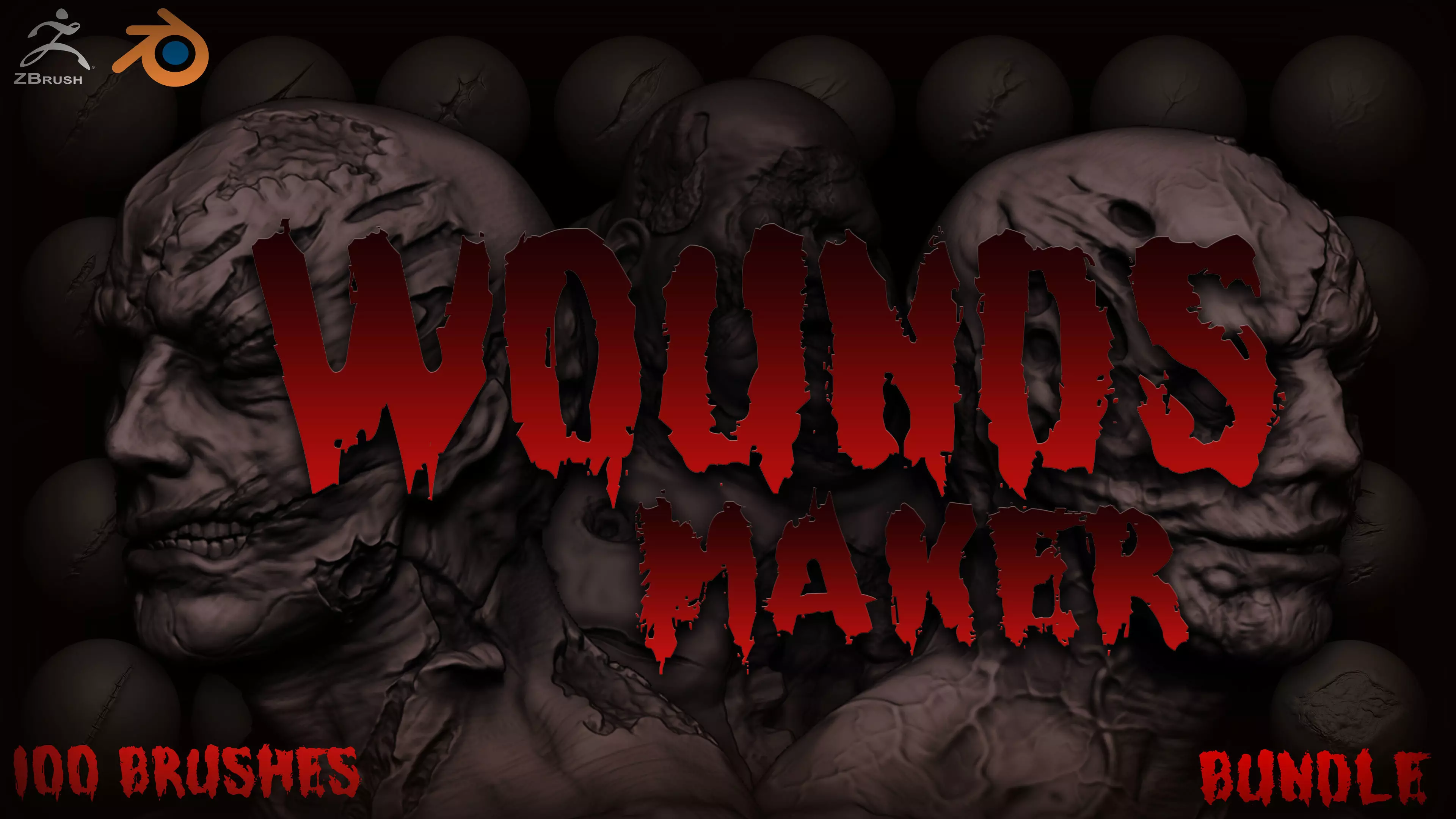 Zbrush and Blender Wounds Maker 100 Brushes Bundle 20 OFF Texture_0
