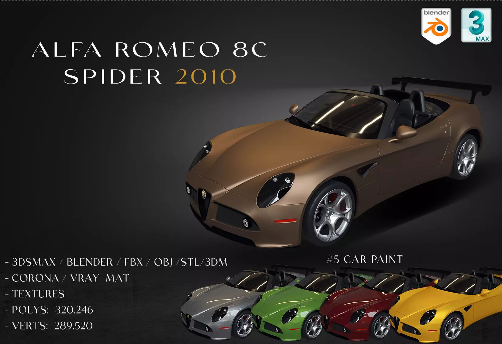 Alfa Romeo 8C SPIDER 2010 Low-poly 3D model_0