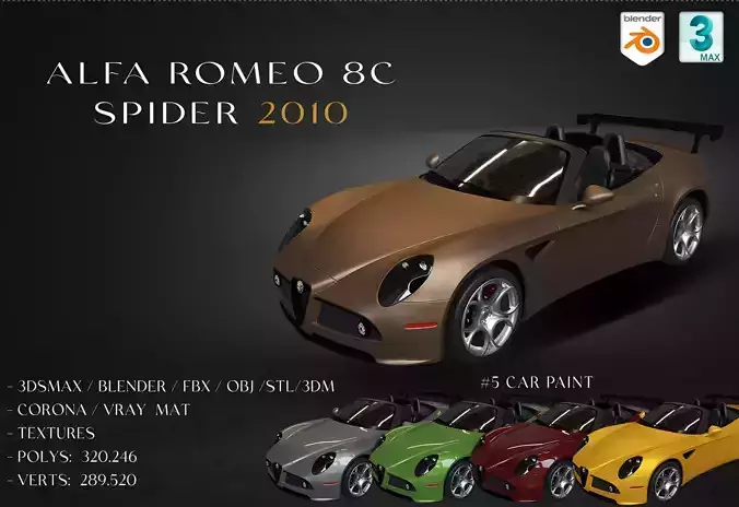 Alfa Romeo 8C SPIDER 2010 Low-poly 3D model