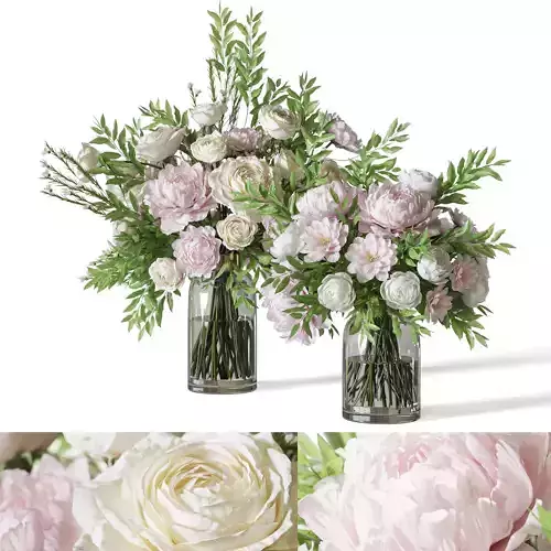 Flower Set 066 Rose Peonies 3D model