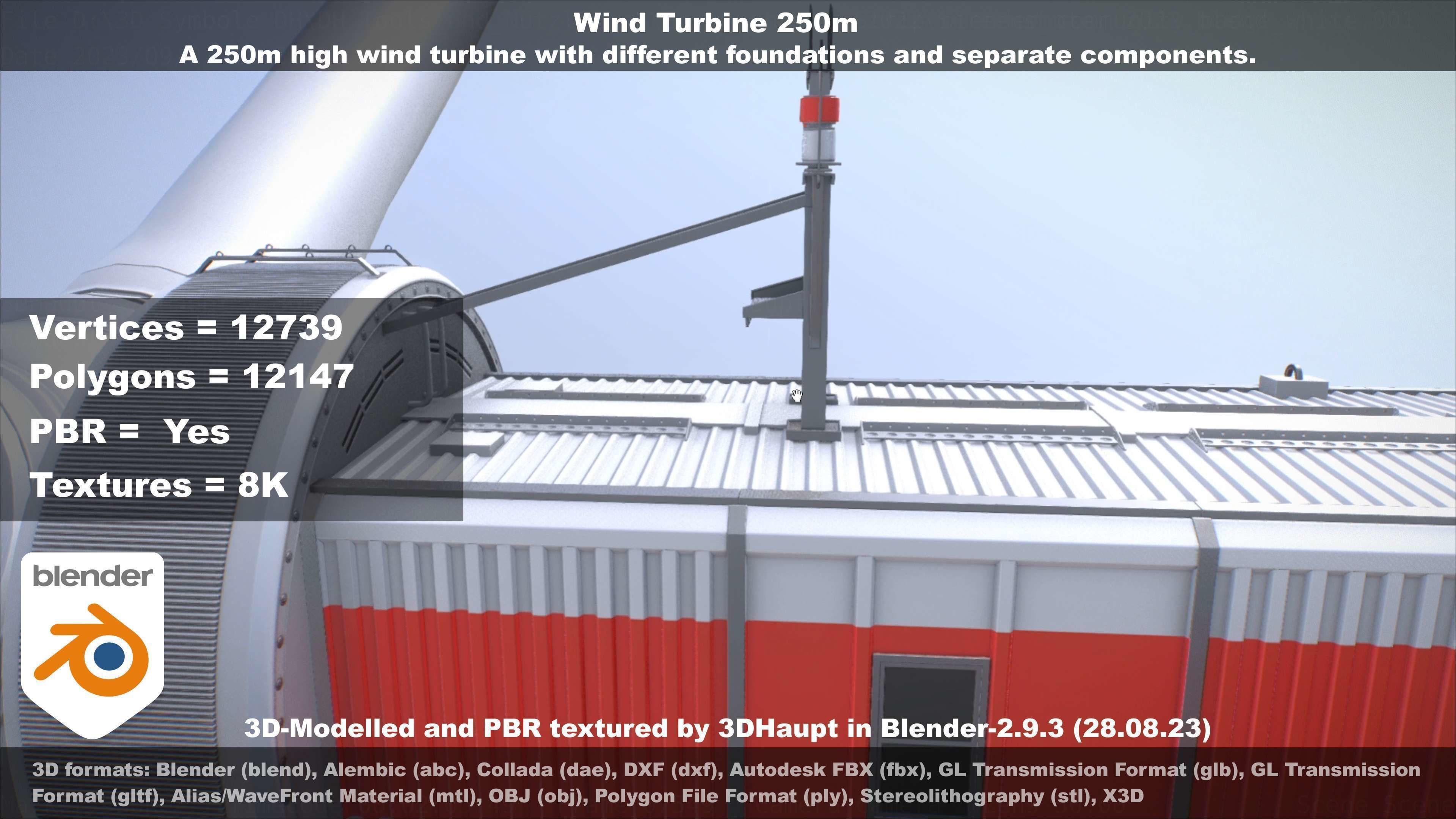 Low-Poly and Animated Wind Turbine 250m Low-poly 3D model_74