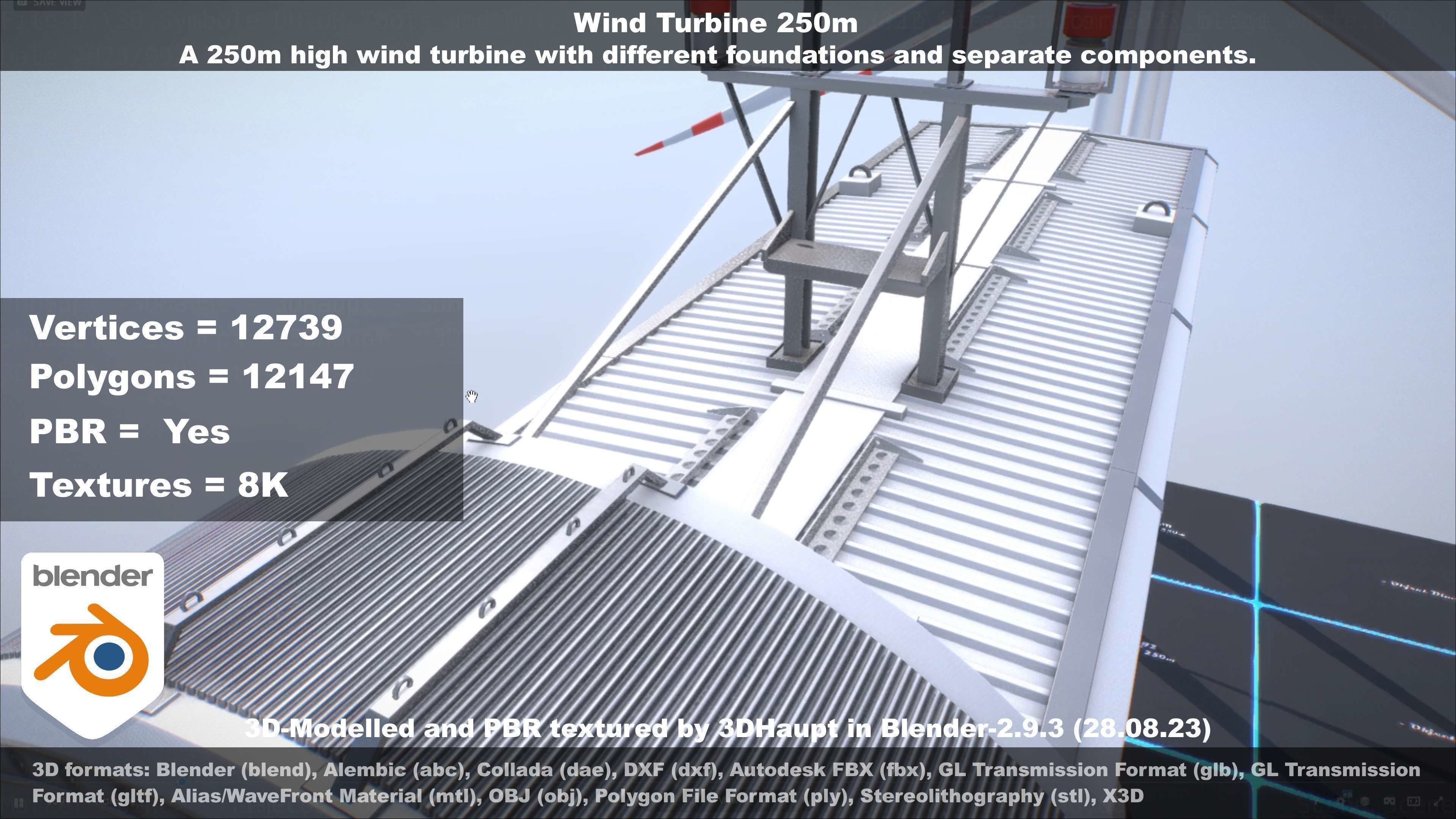 Low-Poly and Animated Wind Turbine 250m Low-poly 3D model_73