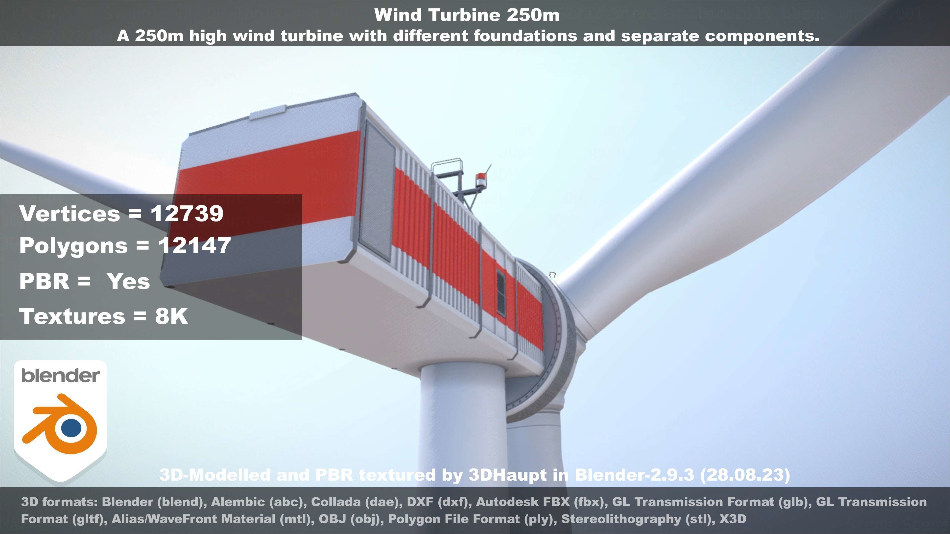 Low-Poly and Animated Wind Turbine 250m Low-poly 3D model_78