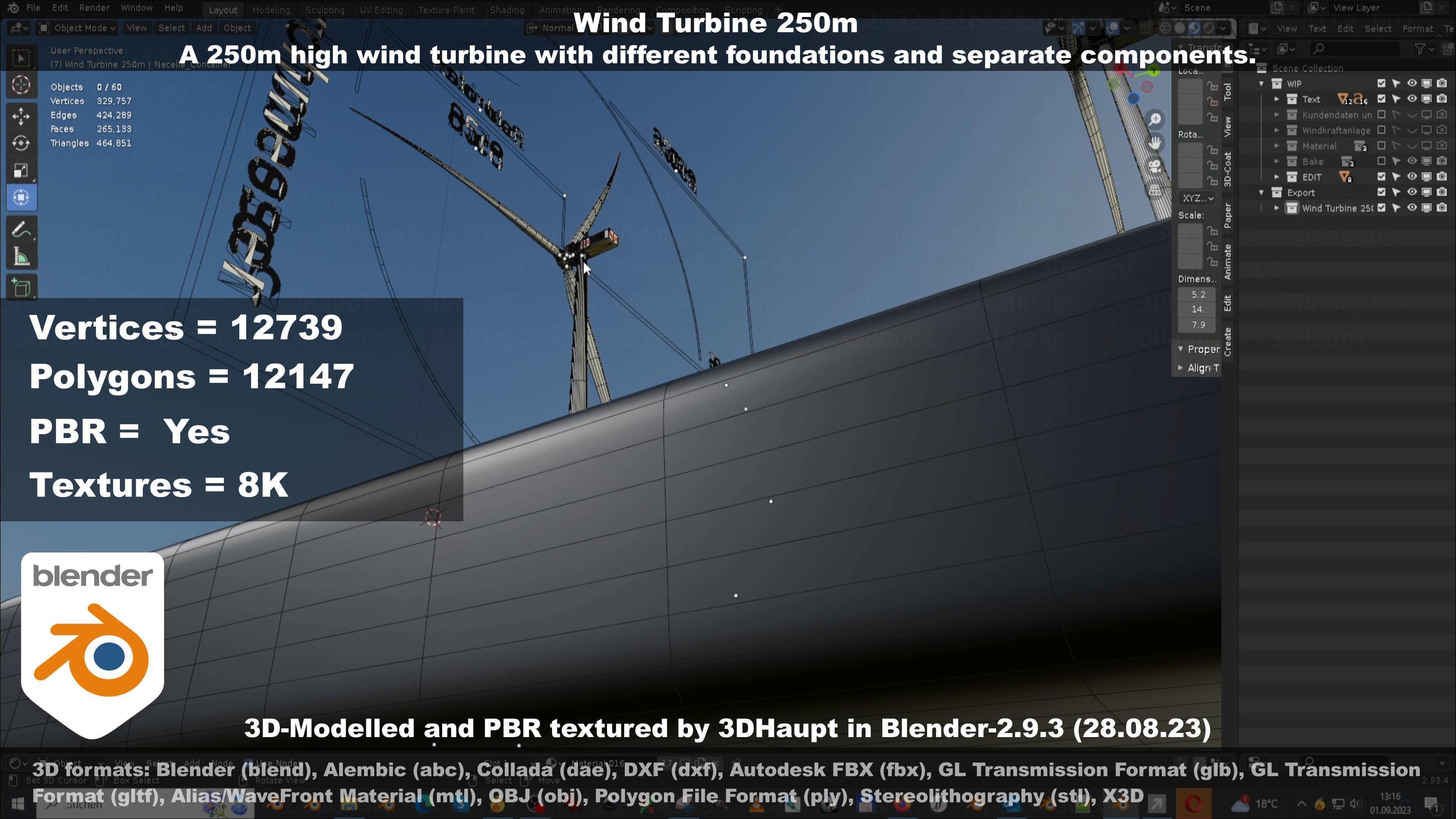 Low-Poly and Animated Wind Turbine 250m Low-poly 3D model_106