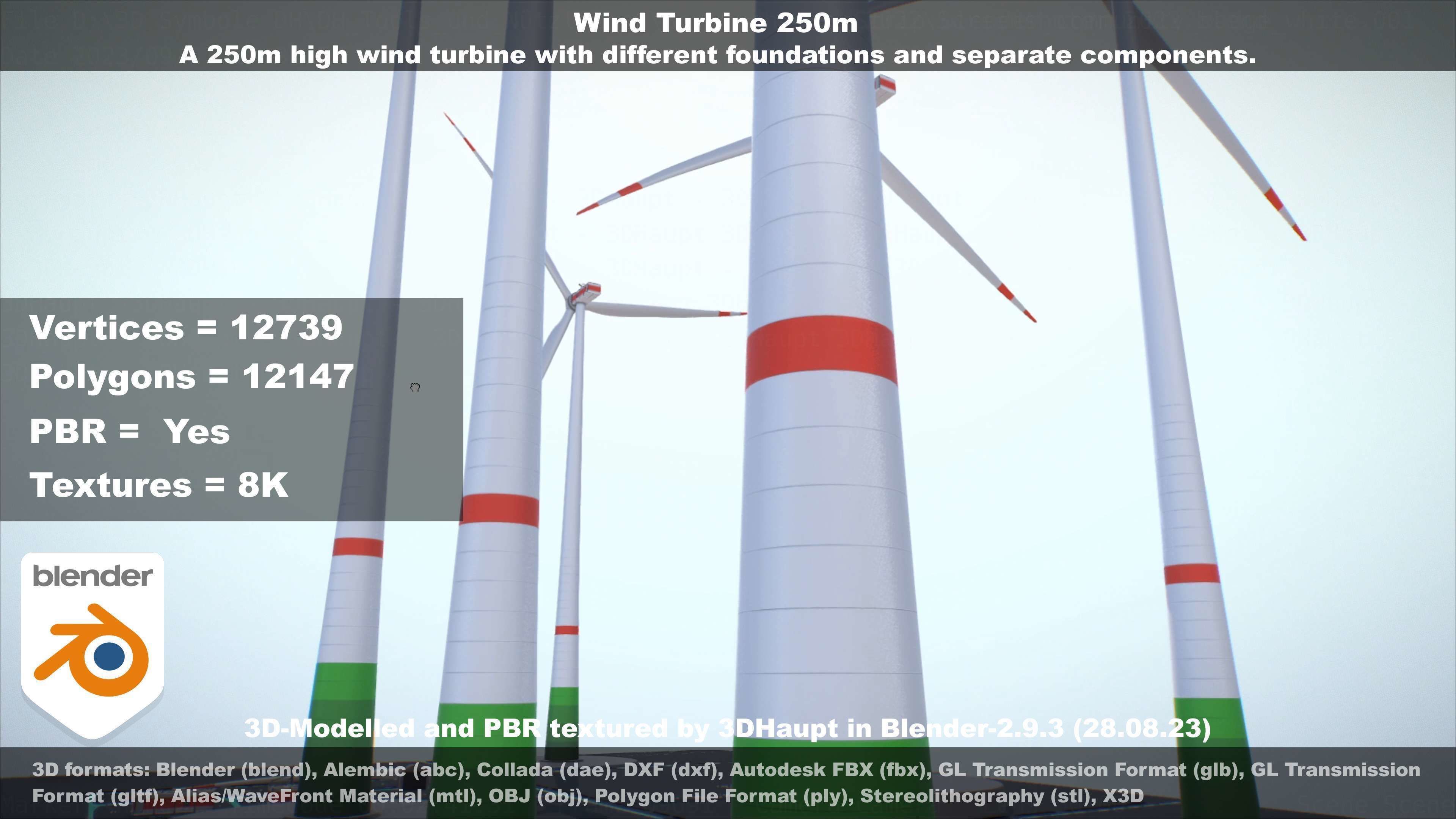 Low-Poly and Animated Wind Turbine 250m Low-poly 3D model_89
