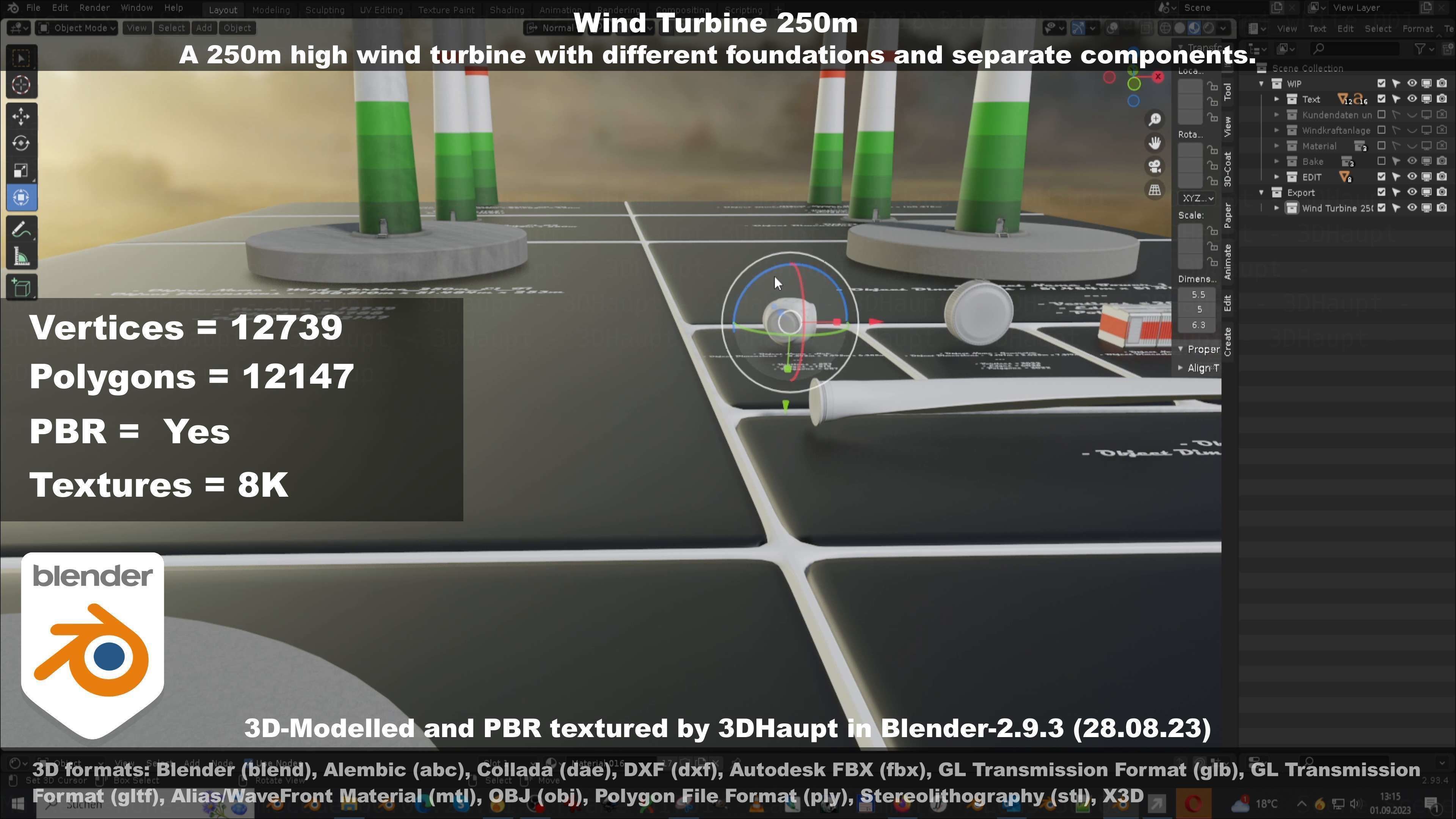 Low-Poly and Animated Wind Turbine 250m Low-poly 3D model_100