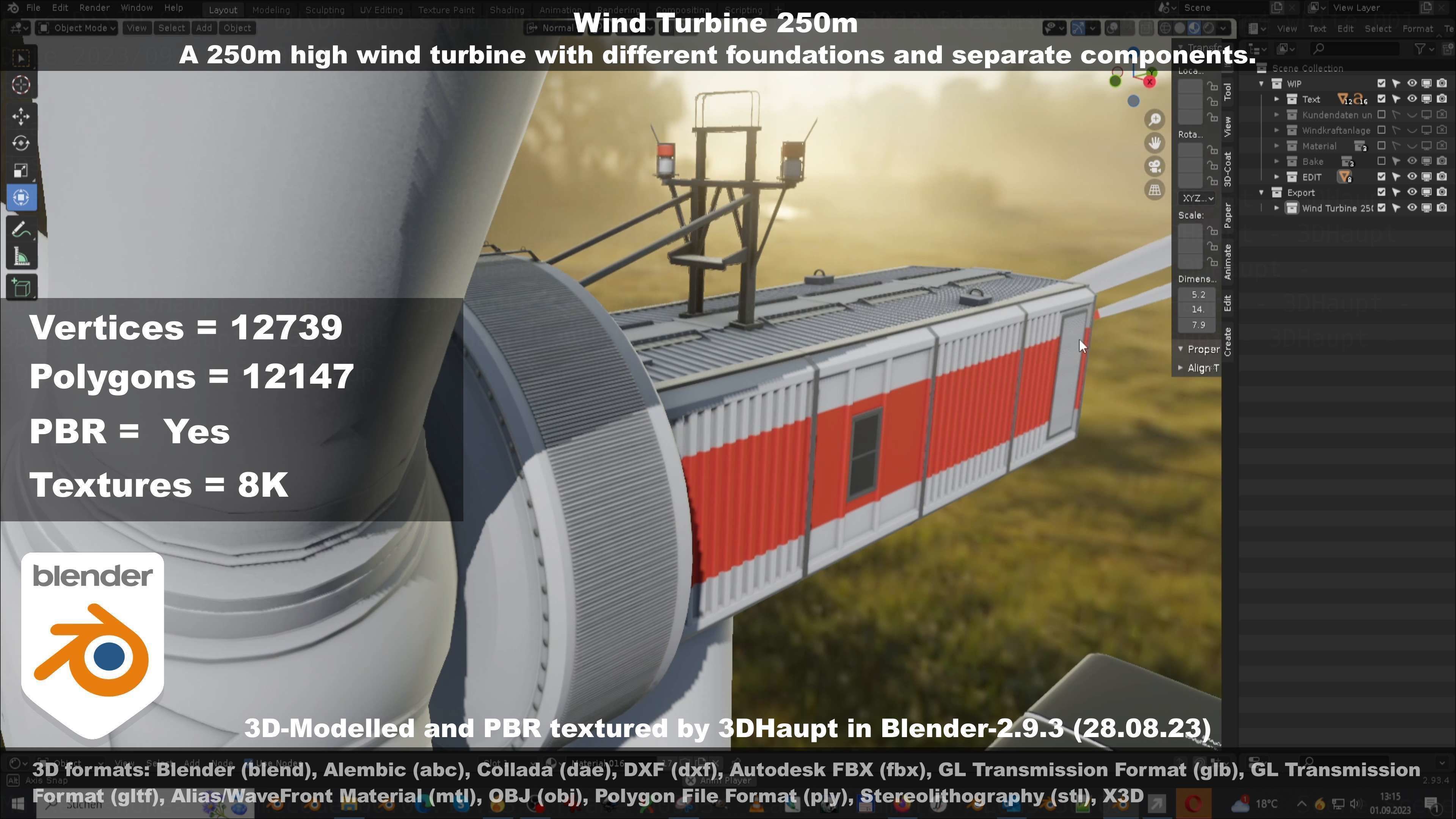Low-Poly and Animated Wind Turbine 250m Low-poly 3D model_66
