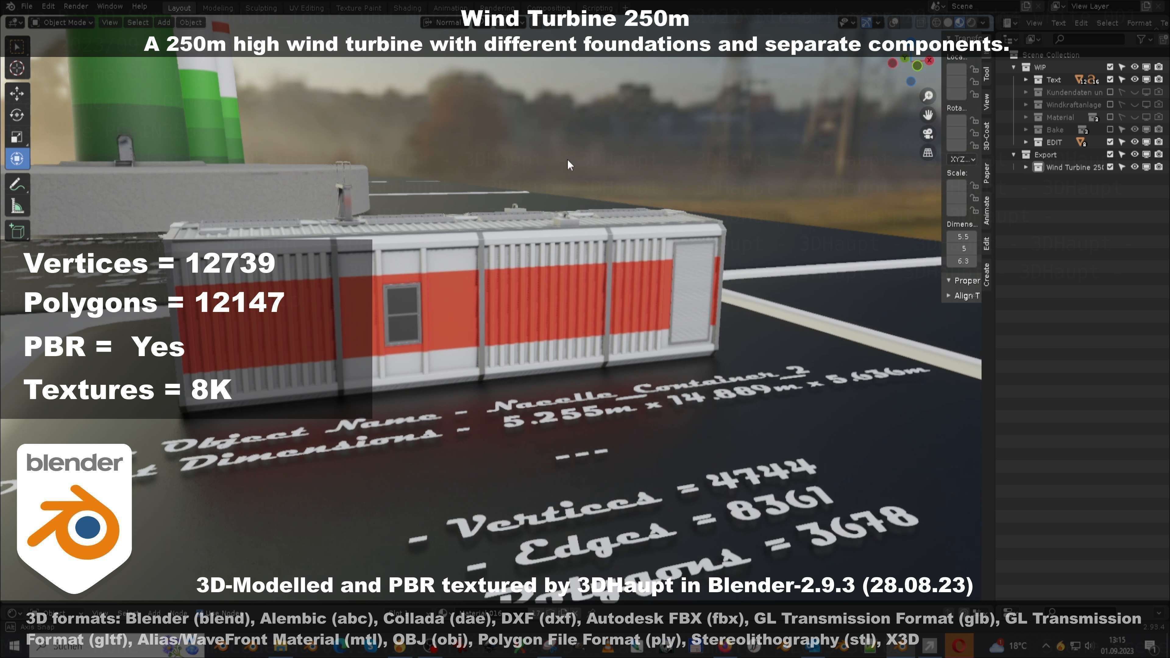 Low-Poly and Animated Wind Turbine 250m Low-poly 3D model_118