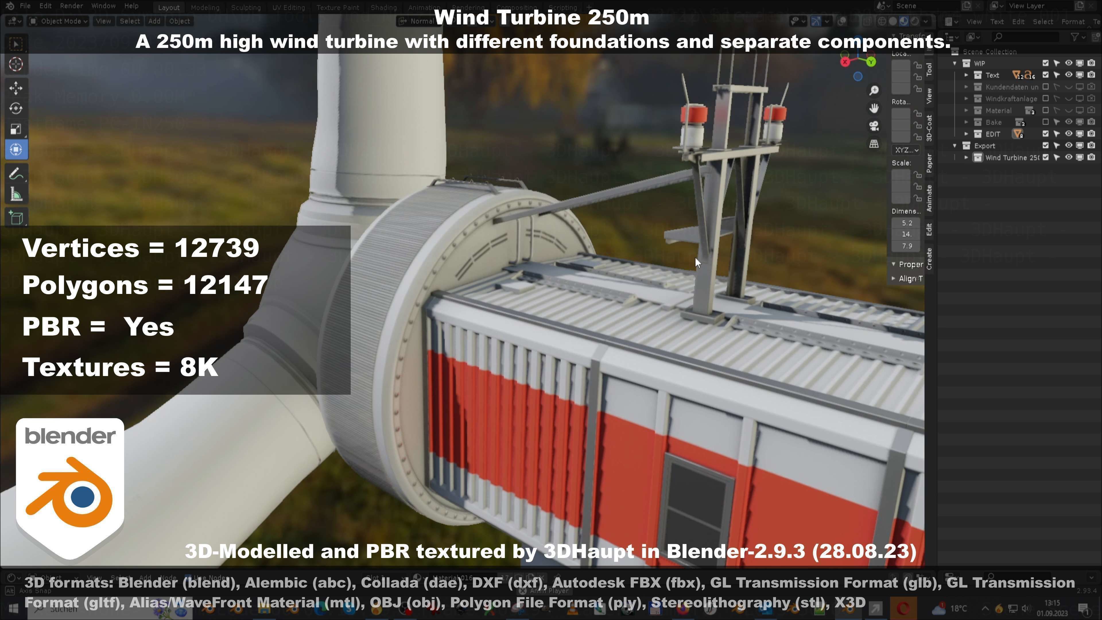 Low-Poly and Animated Wind Turbine 250m Low-poly 3D model_65