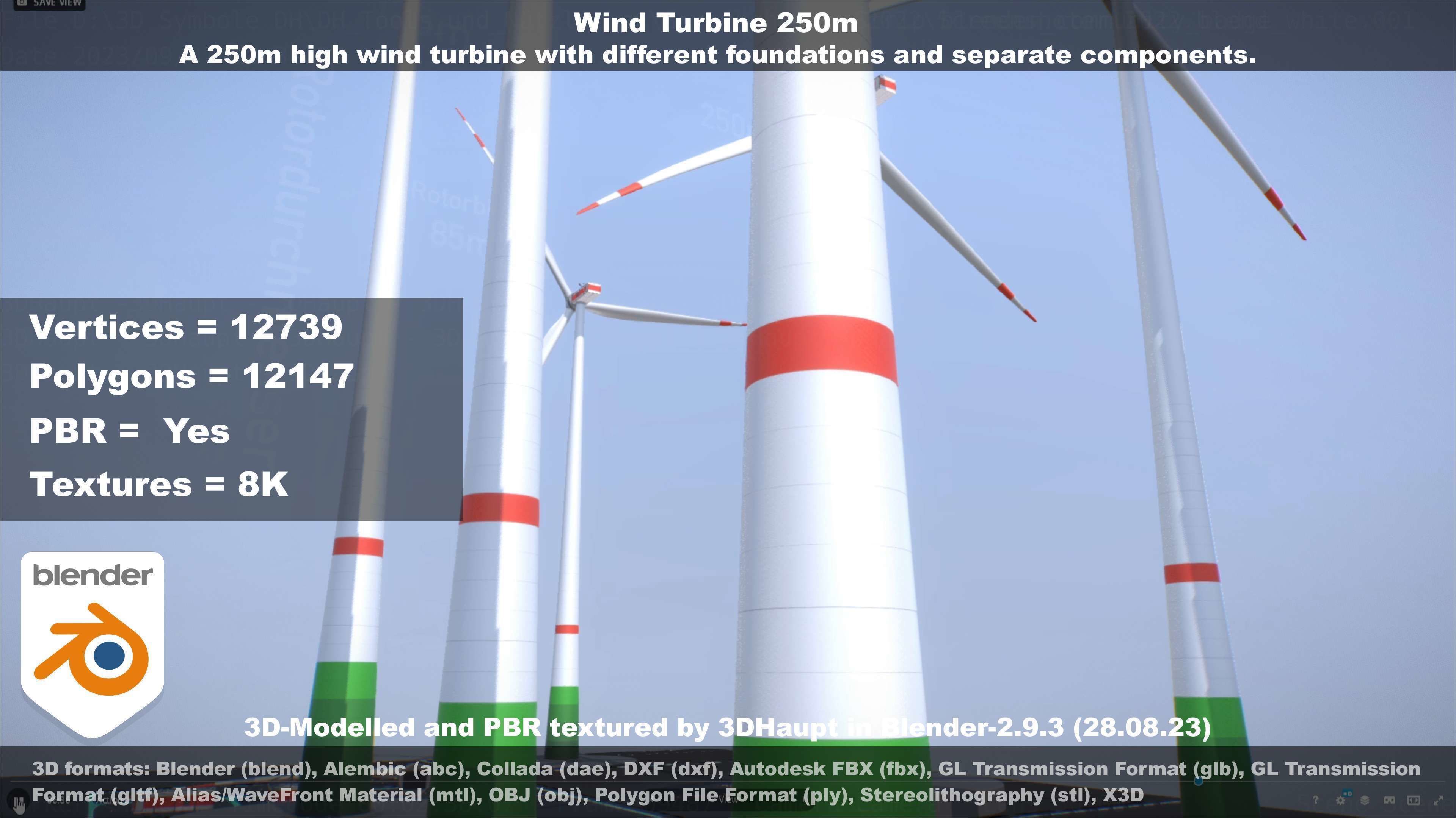 Low-Poly and Animated Wind Turbine 250m Low-poly 3D model_84