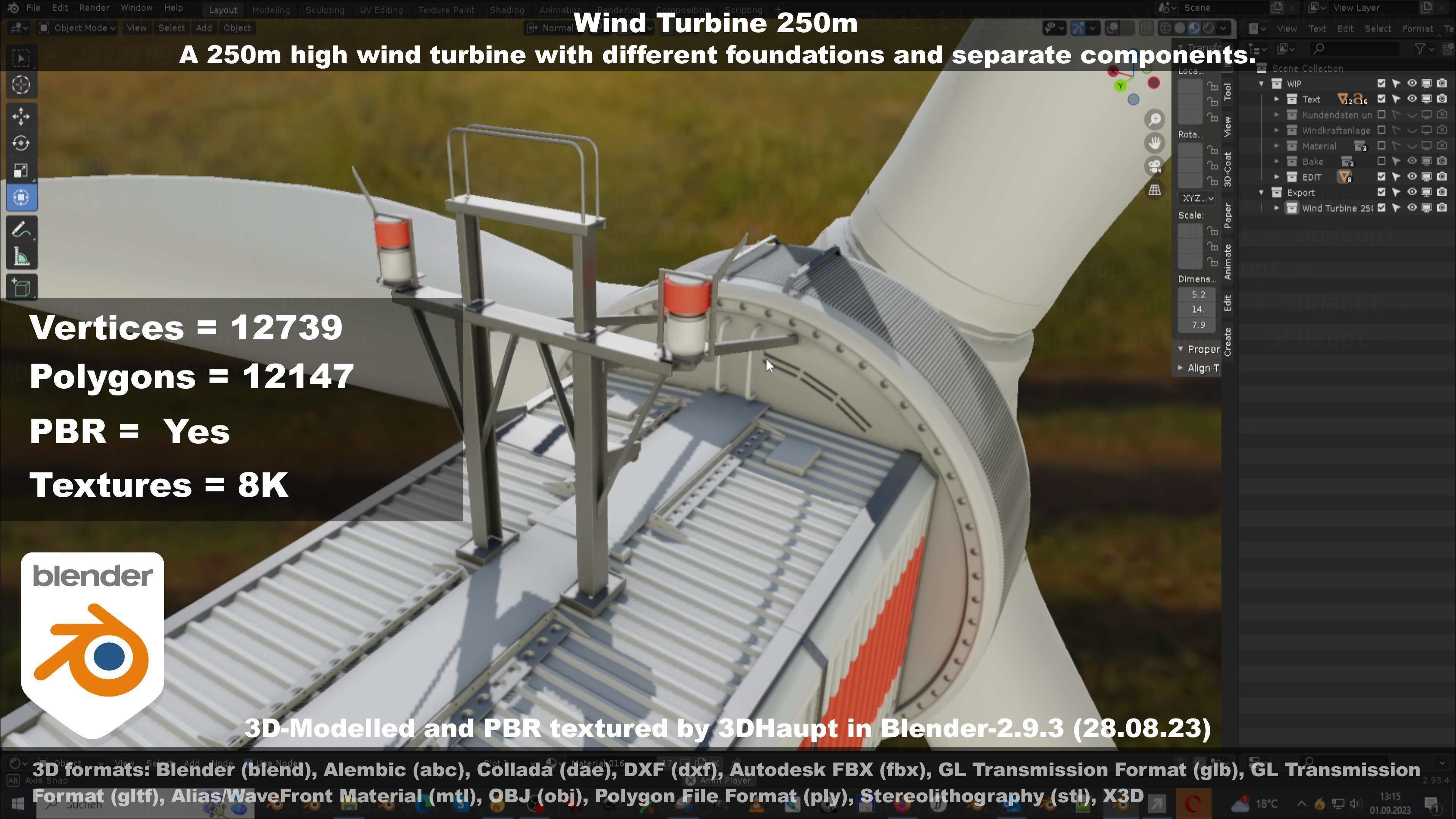 Low-Poly and Animated Wind Turbine 250m Low-poly 3D model_67