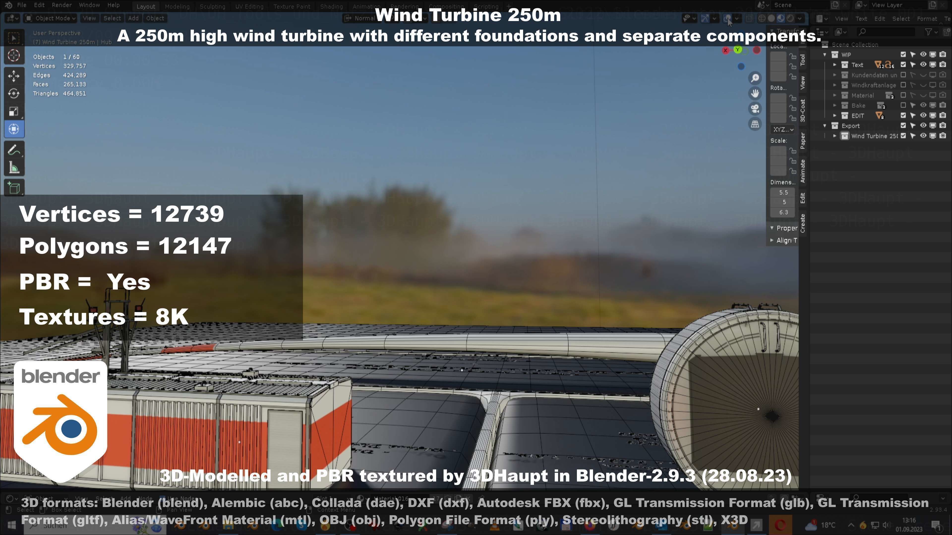 Low-Poly and Animated Wind Turbine 250m Low-poly 3D model_128