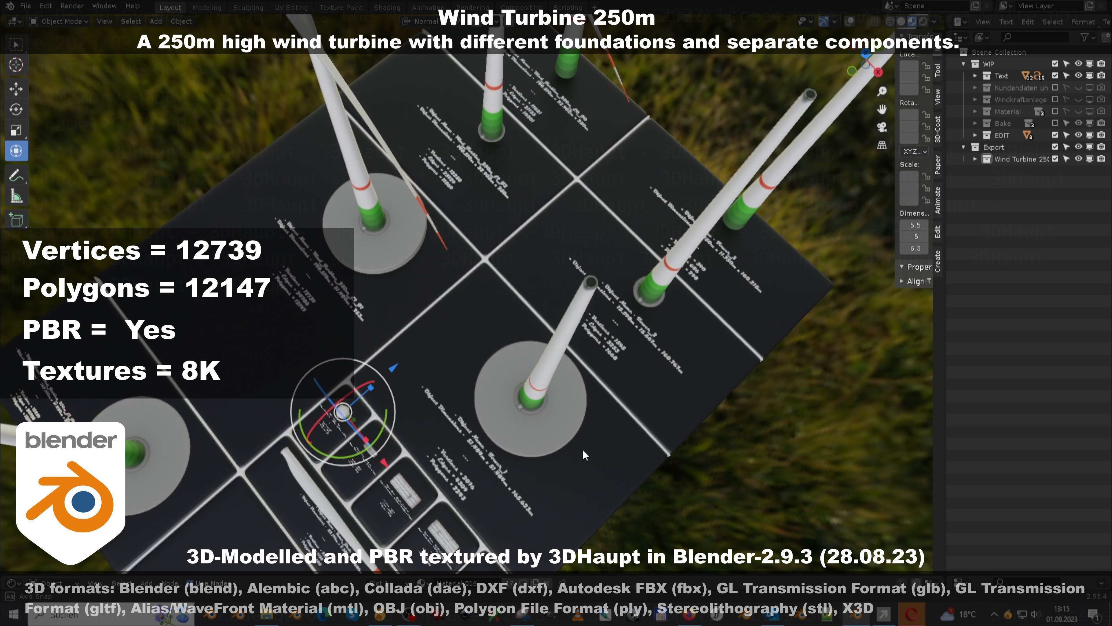 Low-Poly and Animated Wind Turbine 250m Low-poly 3D model_119