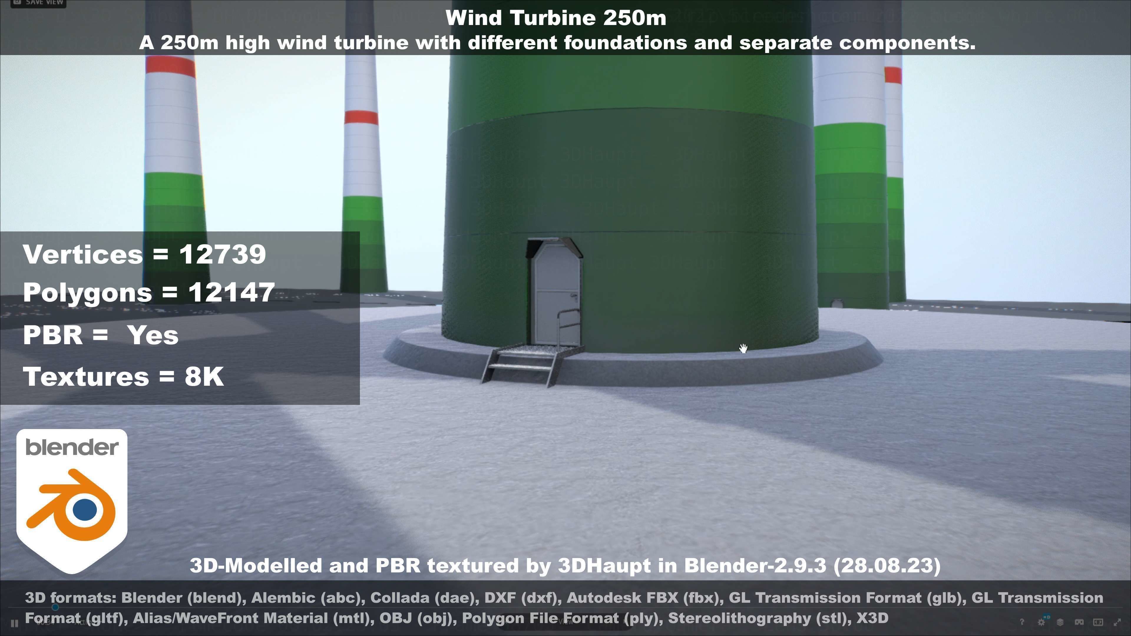Low-Poly and Animated Wind Turbine 250m Low-poly 3D model_37