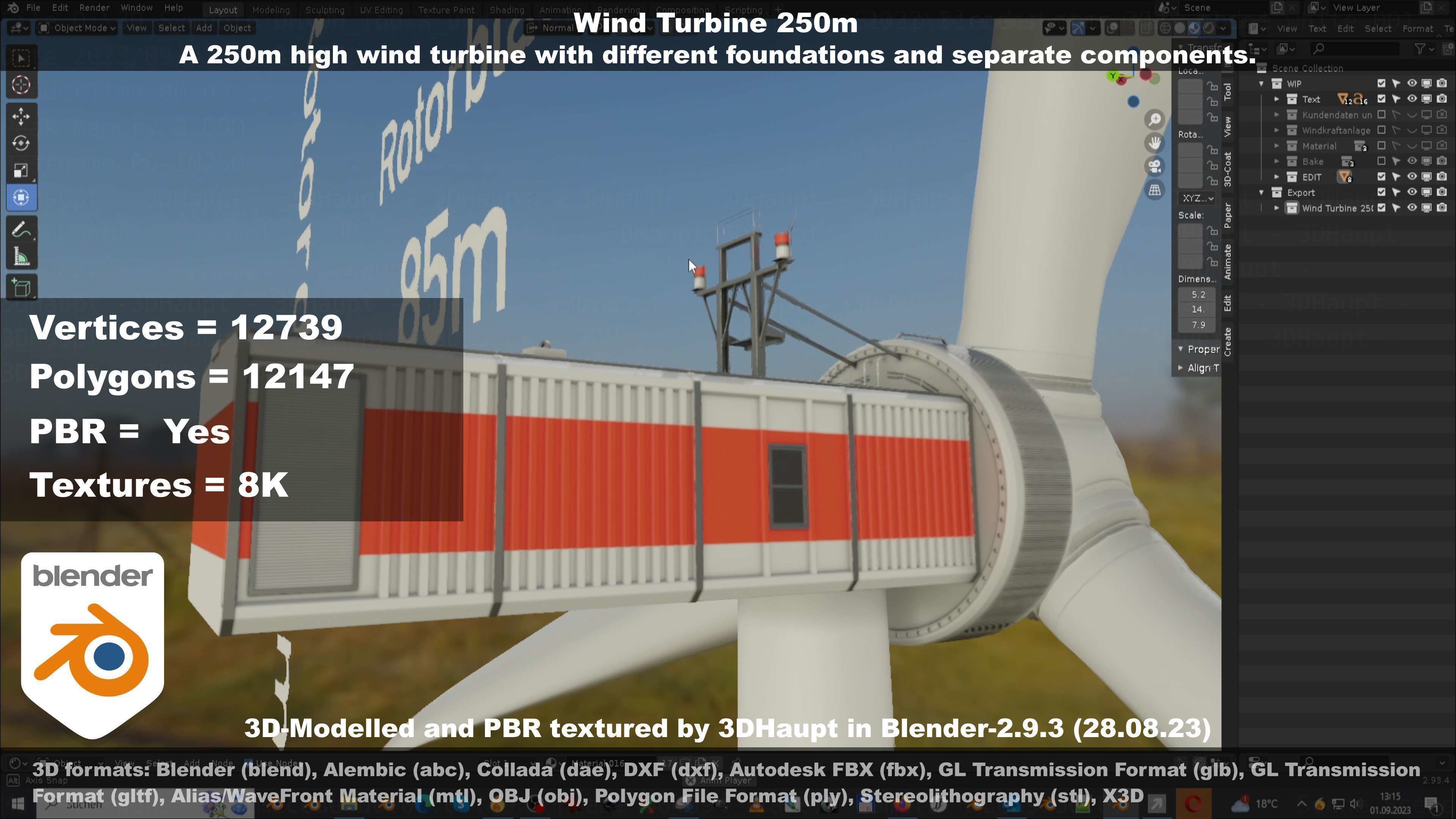 Low-Poly and Animated Wind Turbine 250m Low-poly 3D model_54