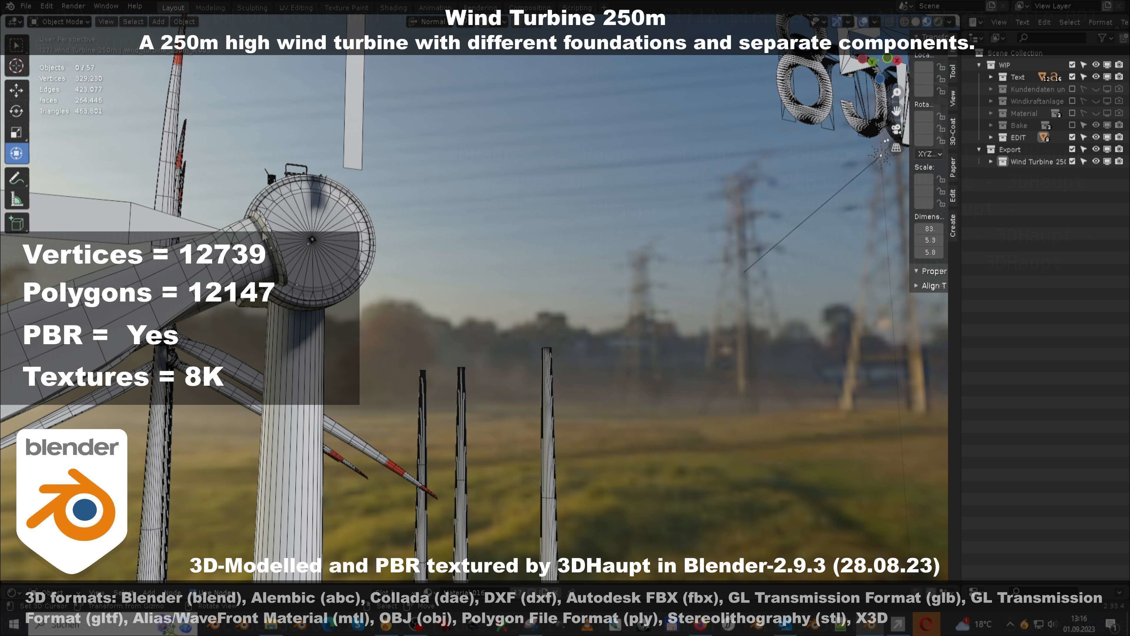 Low-Poly and Animated Wind Turbine 250m Low-poly 3D model_111