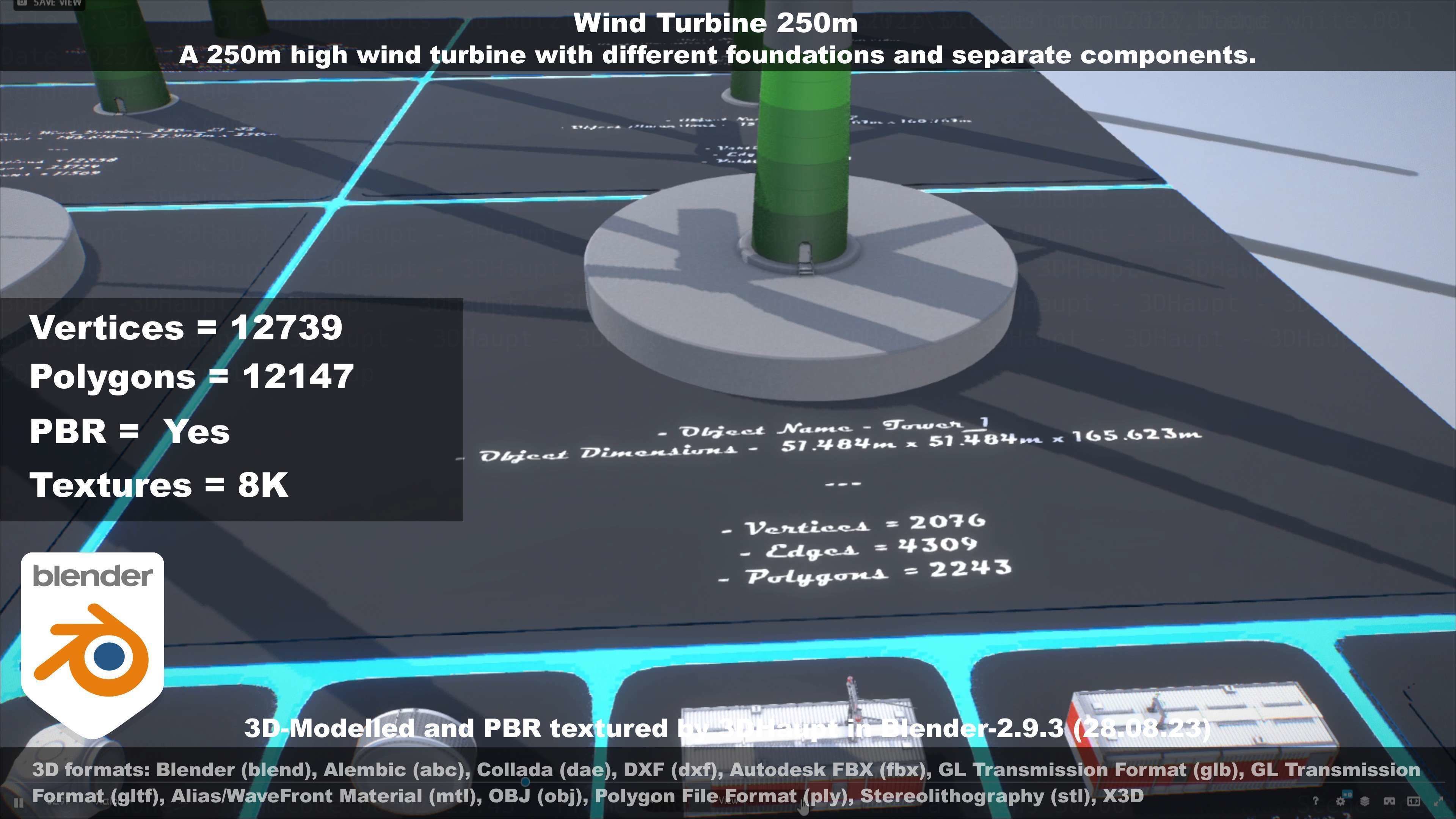 Low-Poly and Animated Wind Turbine 250m Low-poly 3D model_36