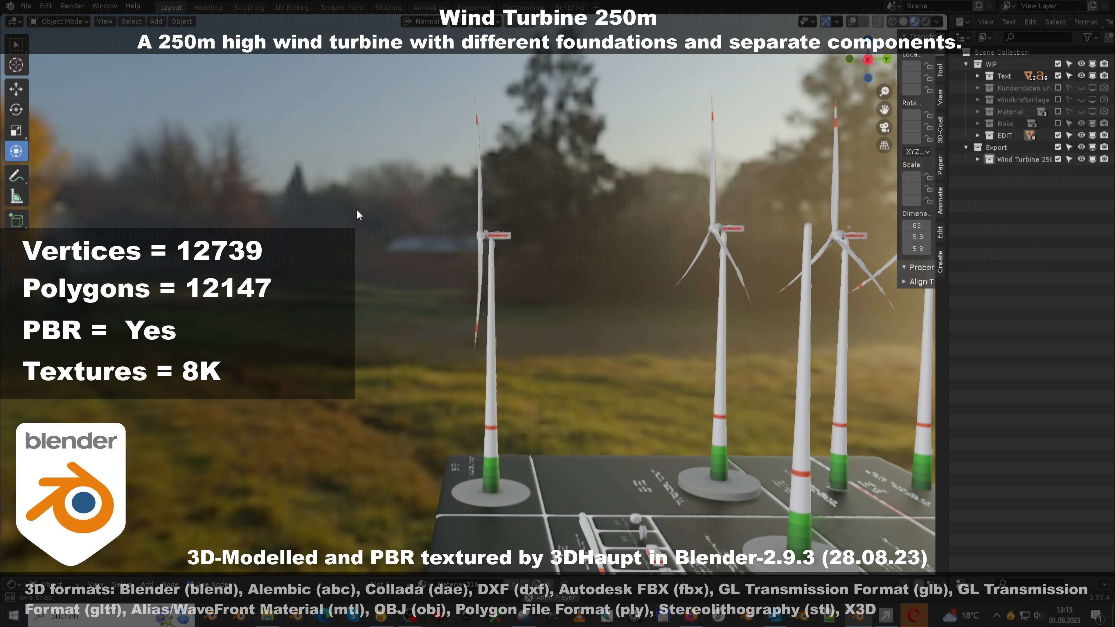 Low-Poly and Animated Wind Turbine 250m Low-poly 3D model_55