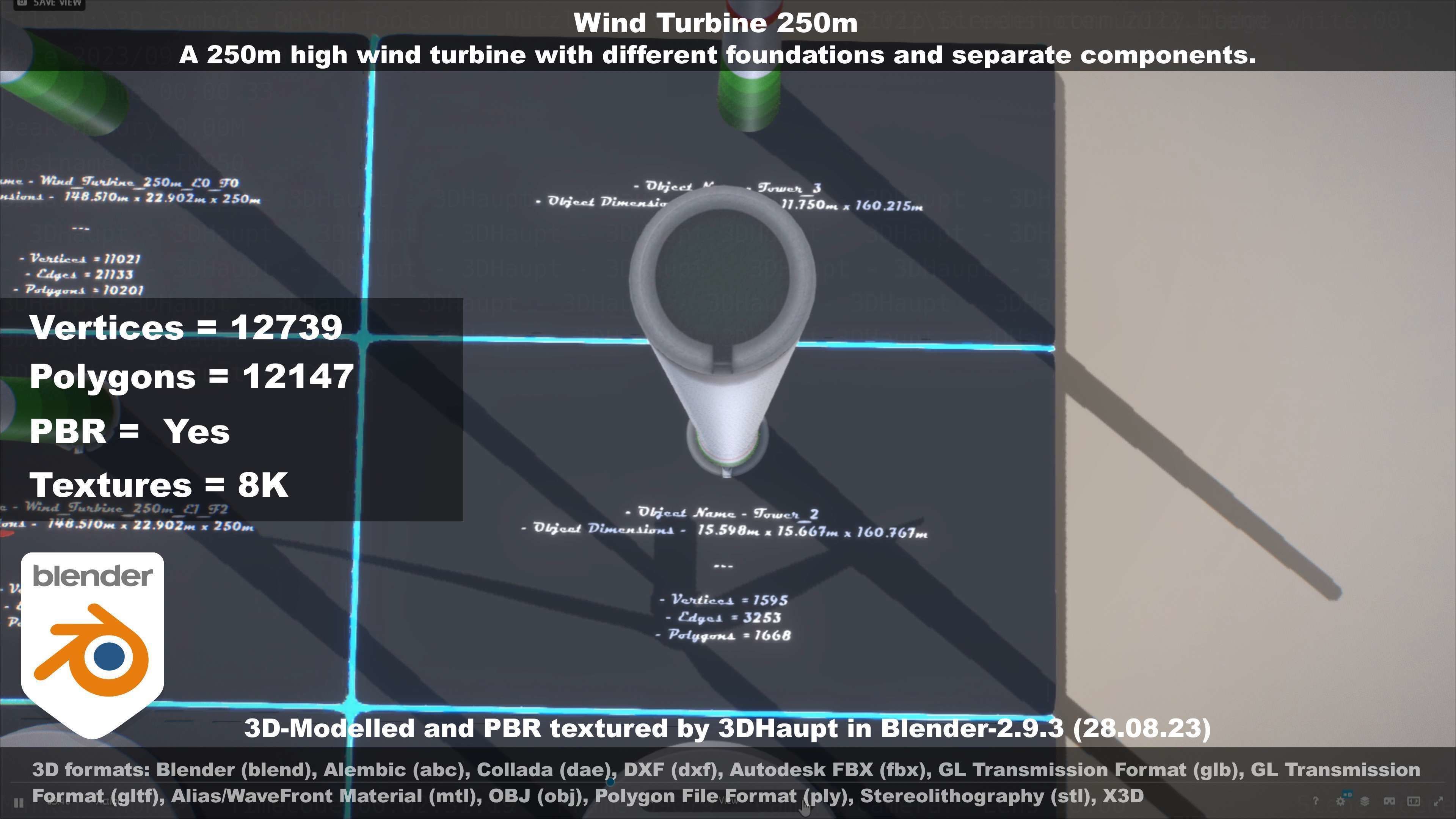 Low-Poly and Animated Wind Turbine 250m Low-poly 3D model_92
