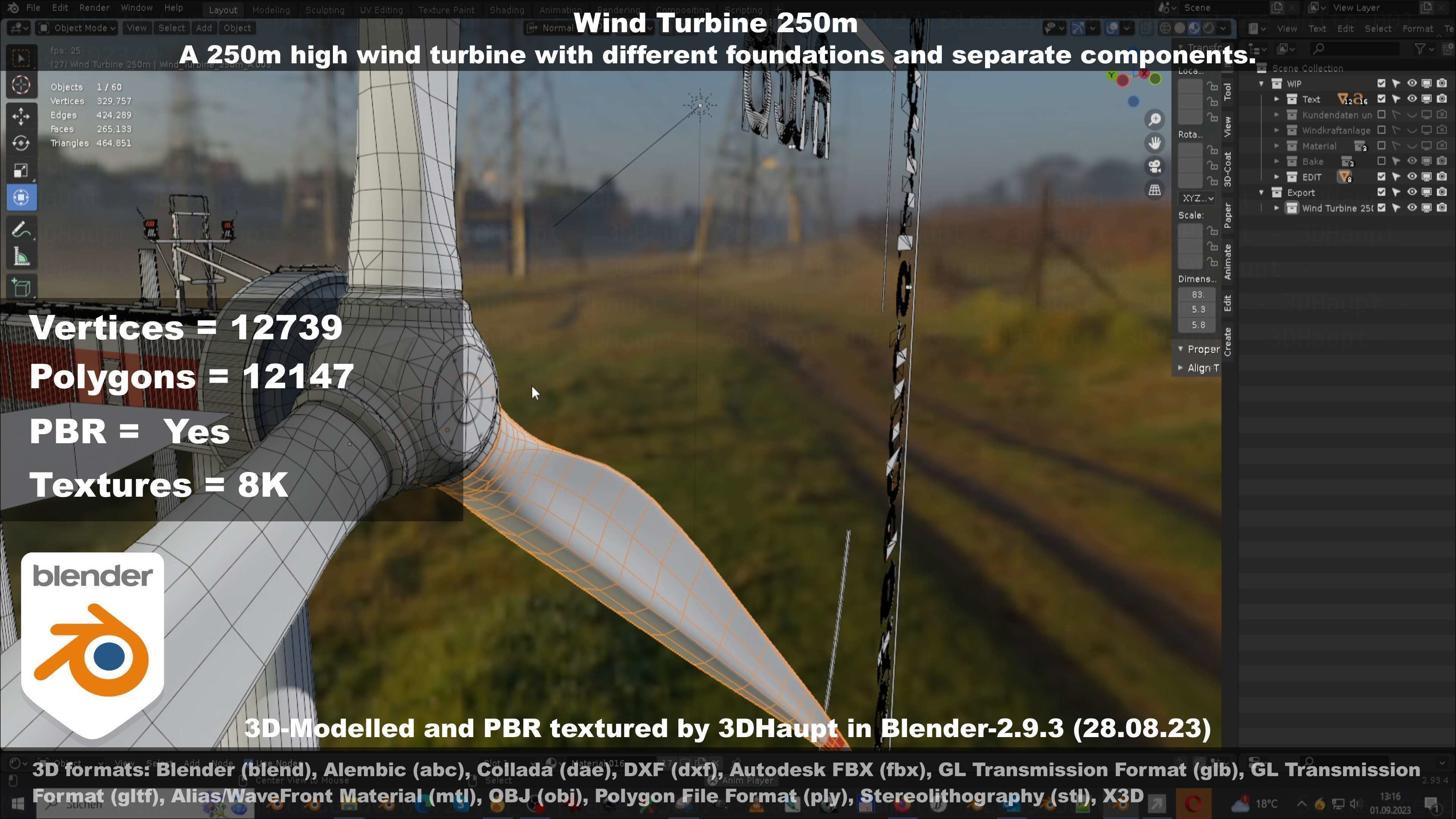 Low-Poly and Animated Wind Turbine 250m Low-poly 3D model_110