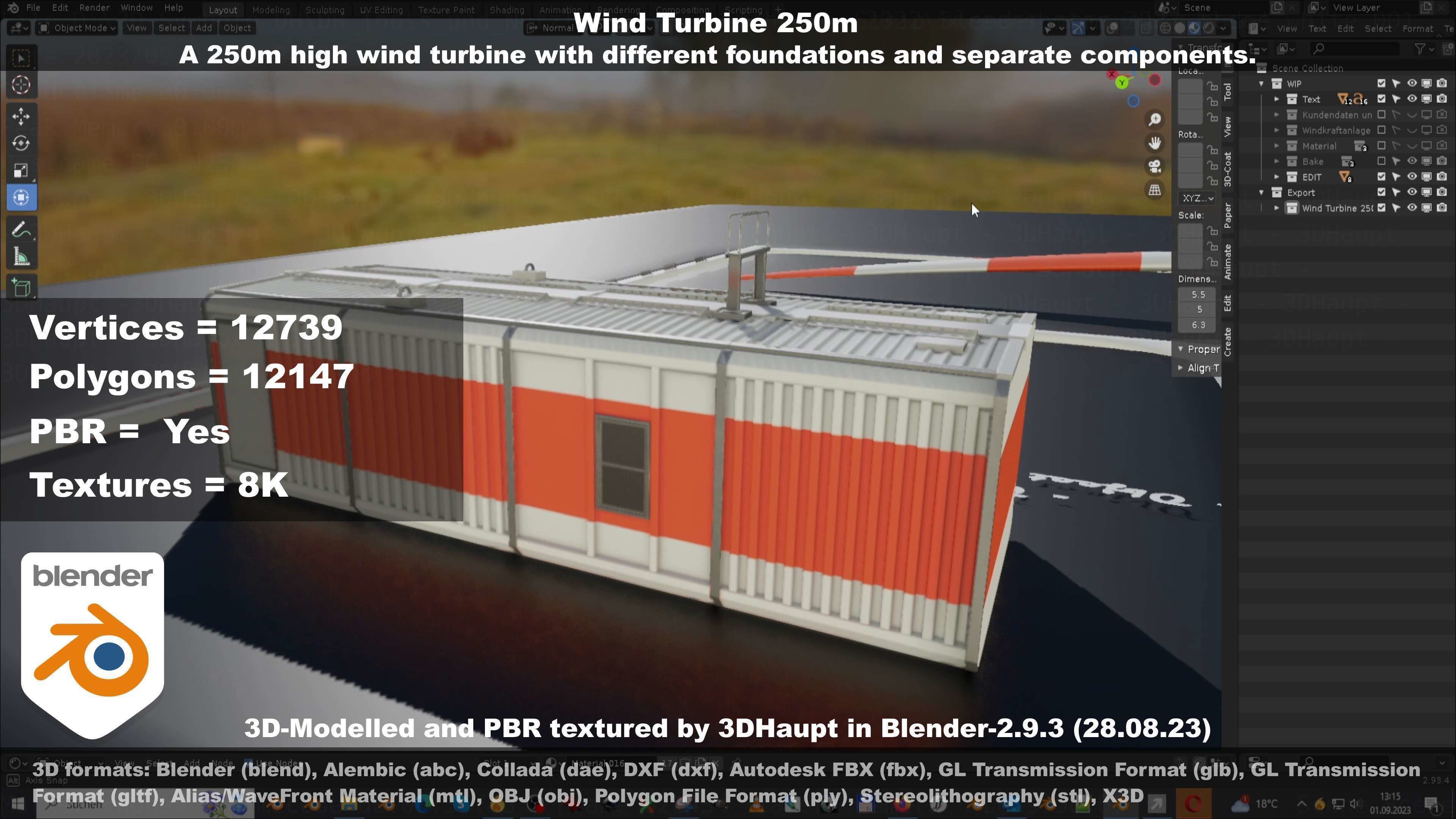 Low-Poly and Animated Wind Turbine 250m Low-poly 3D model_47