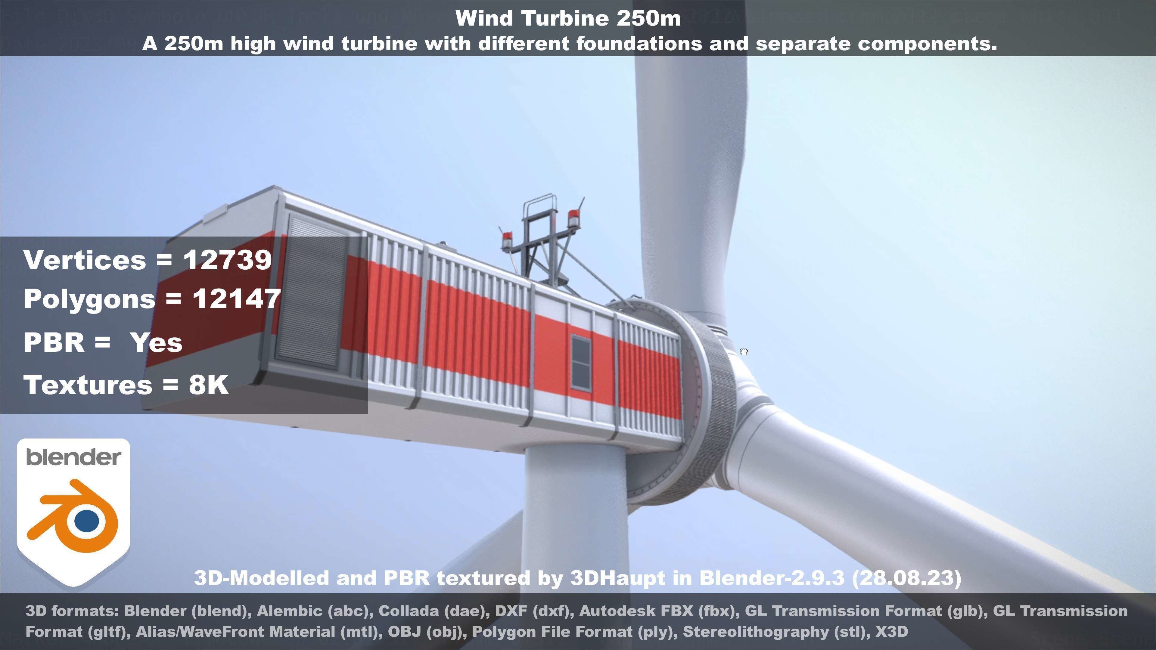 Low-Poly and Animated Wind Turbine 250m Low-poly 3D model_31