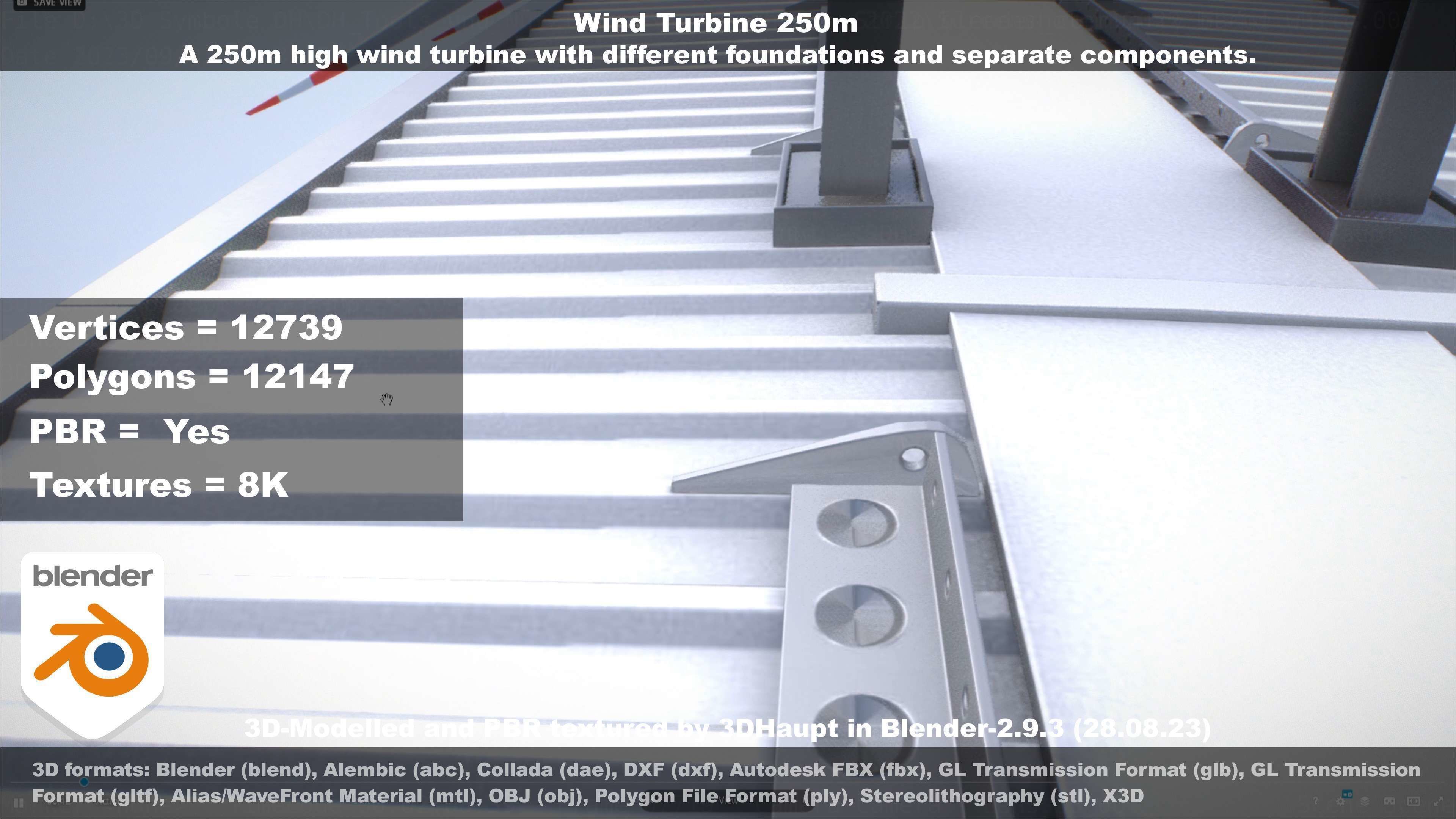 Low-Poly and Animated Wind Turbine 250m Low-poly 3D model_42