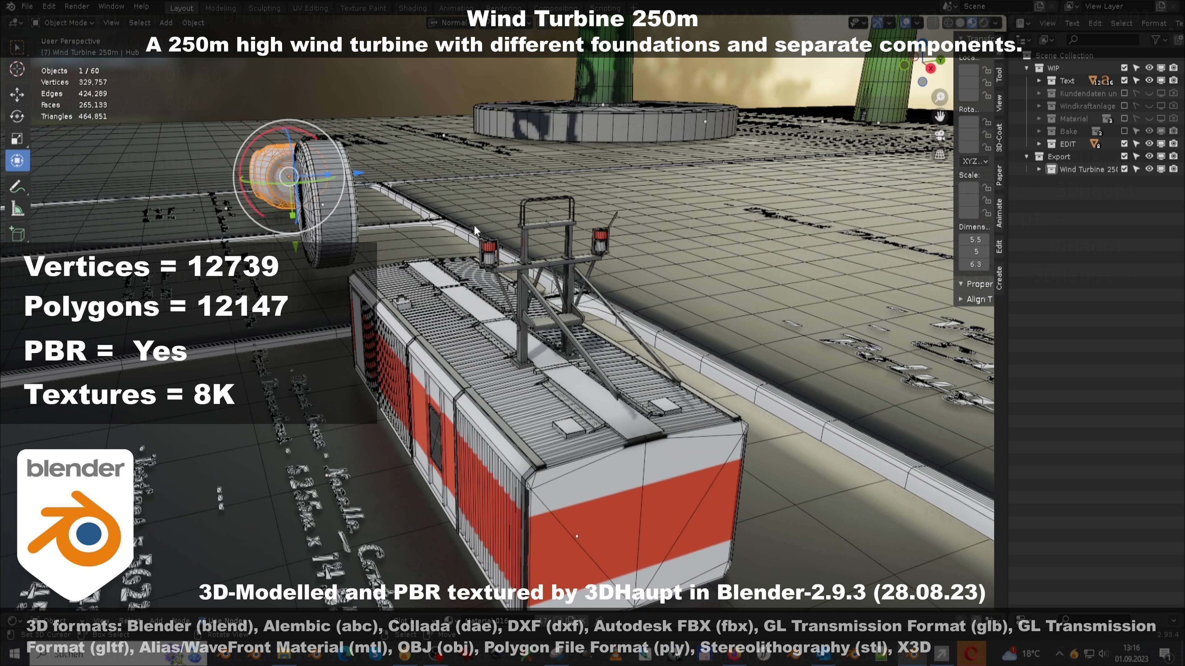Low-Poly and Animated Wind Turbine 250m Low-poly 3D model_76