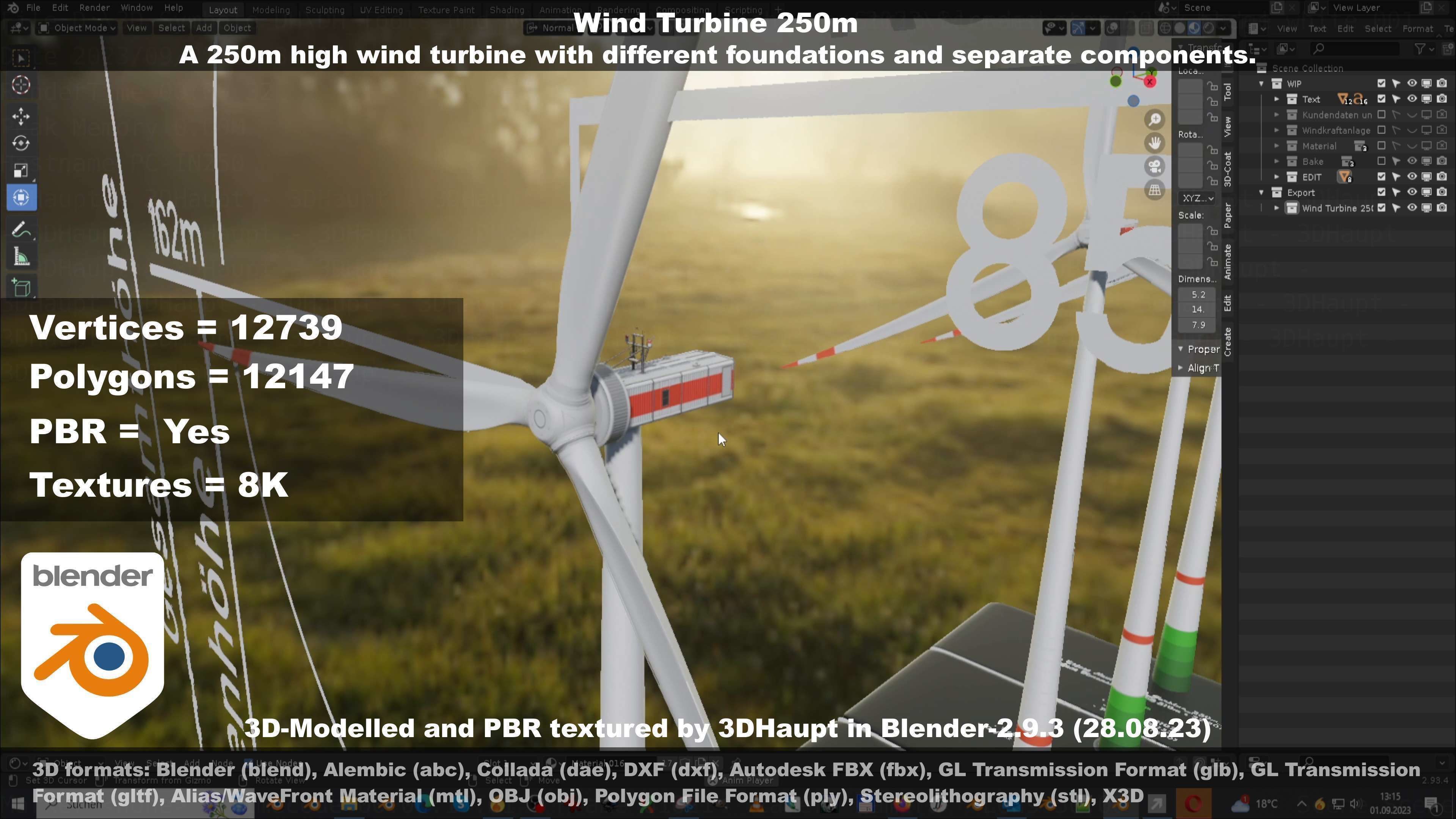 Low-Poly and Animated Wind Turbine 250m Low-poly 3D model_117