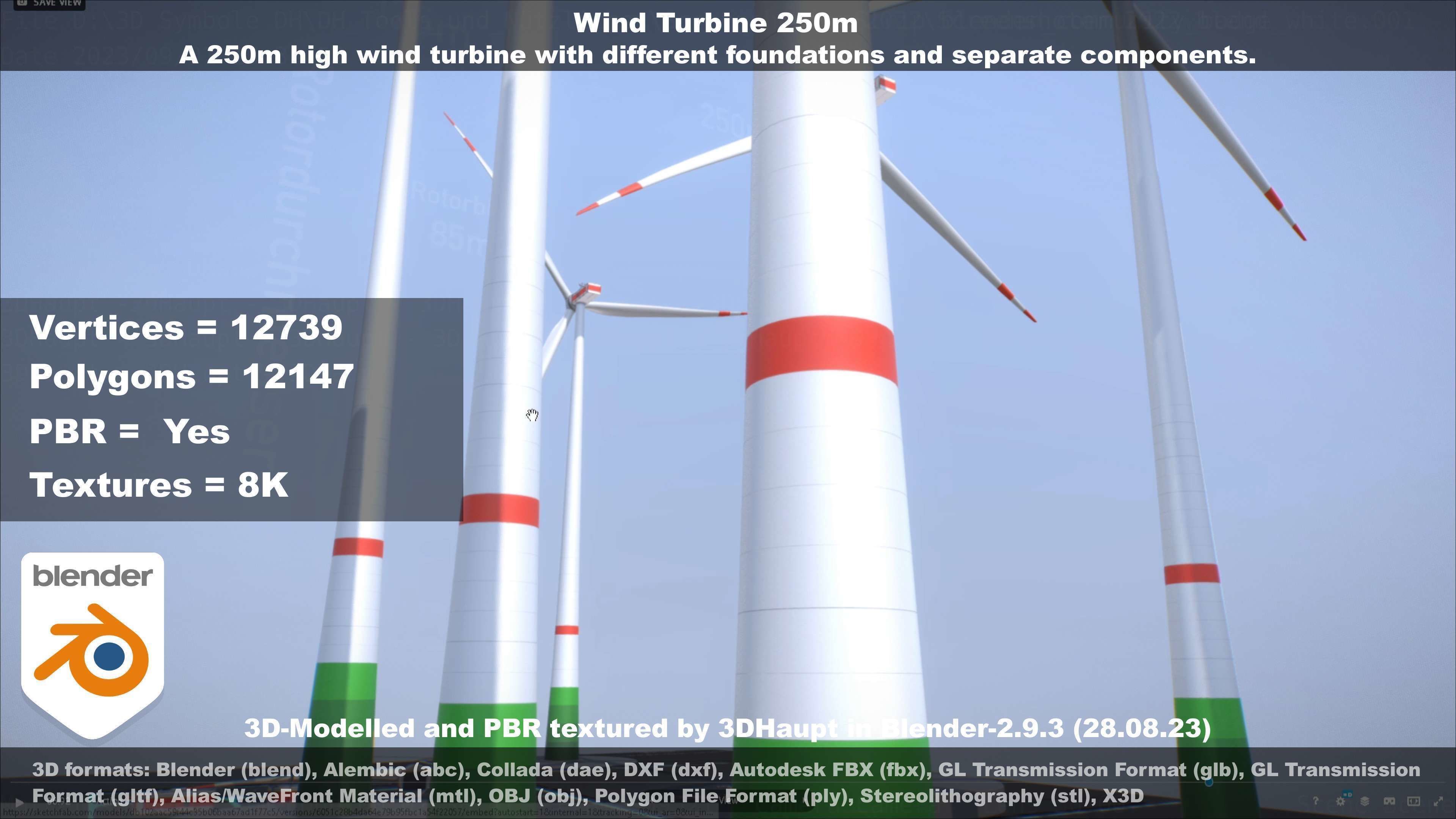 Low-Poly and Animated Wind Turbine 250m Low-poly 3D model_34