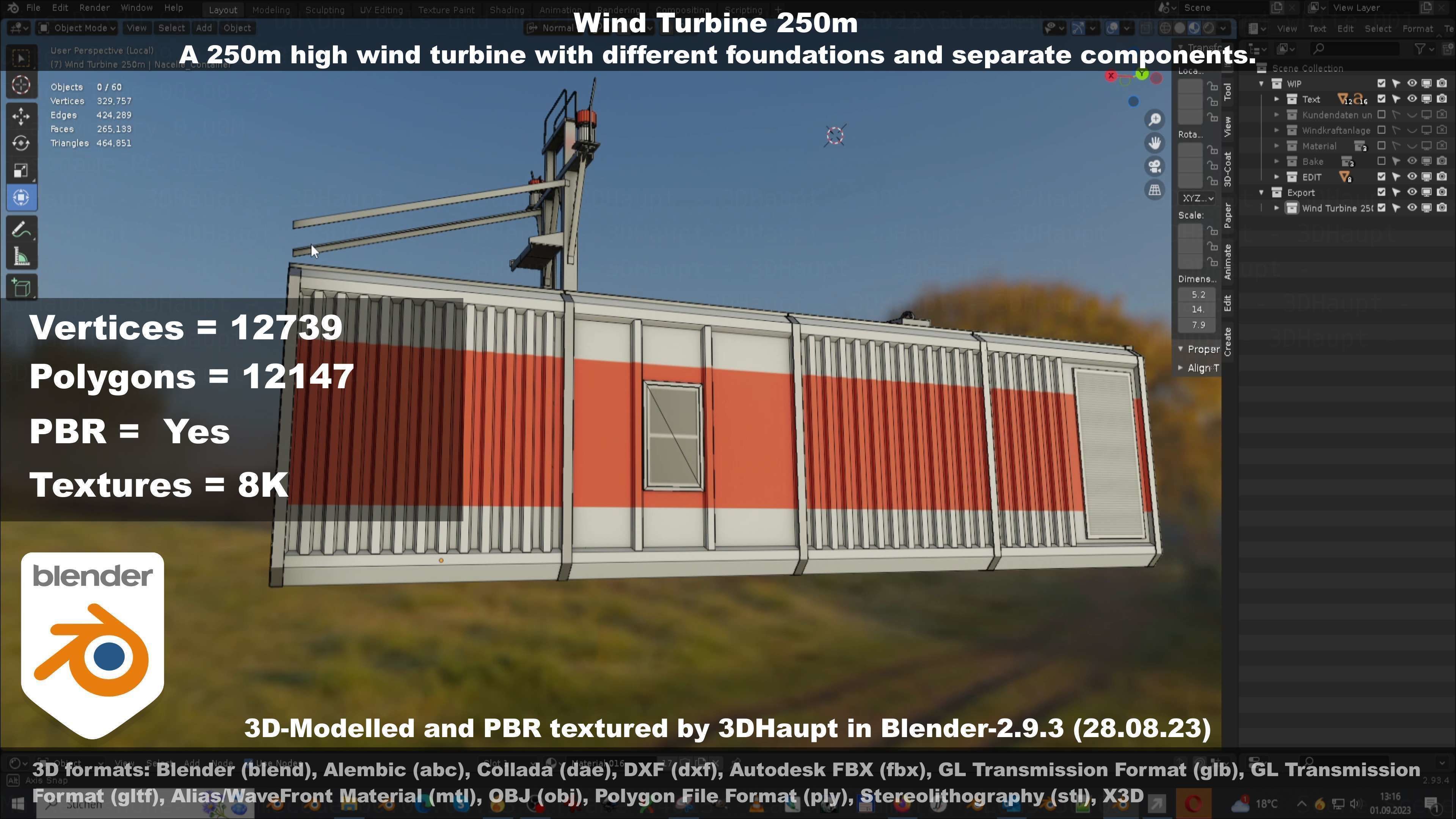 Low-Poly and Animated Wind Turbine 250m Low-poly 3D model_75