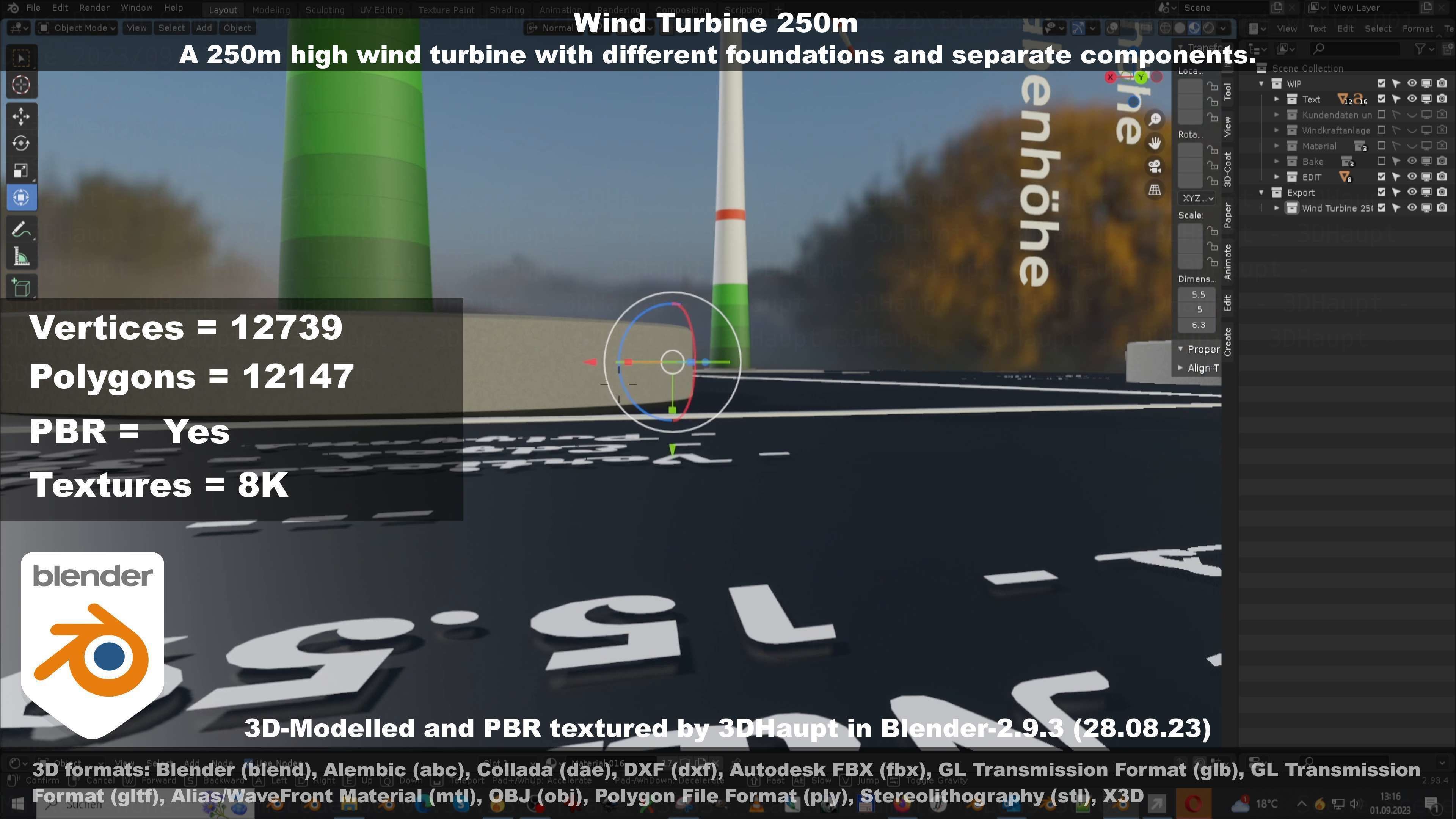 Low-Poly and Animated Wind Turbine 250m Low-poly 3D model_105
