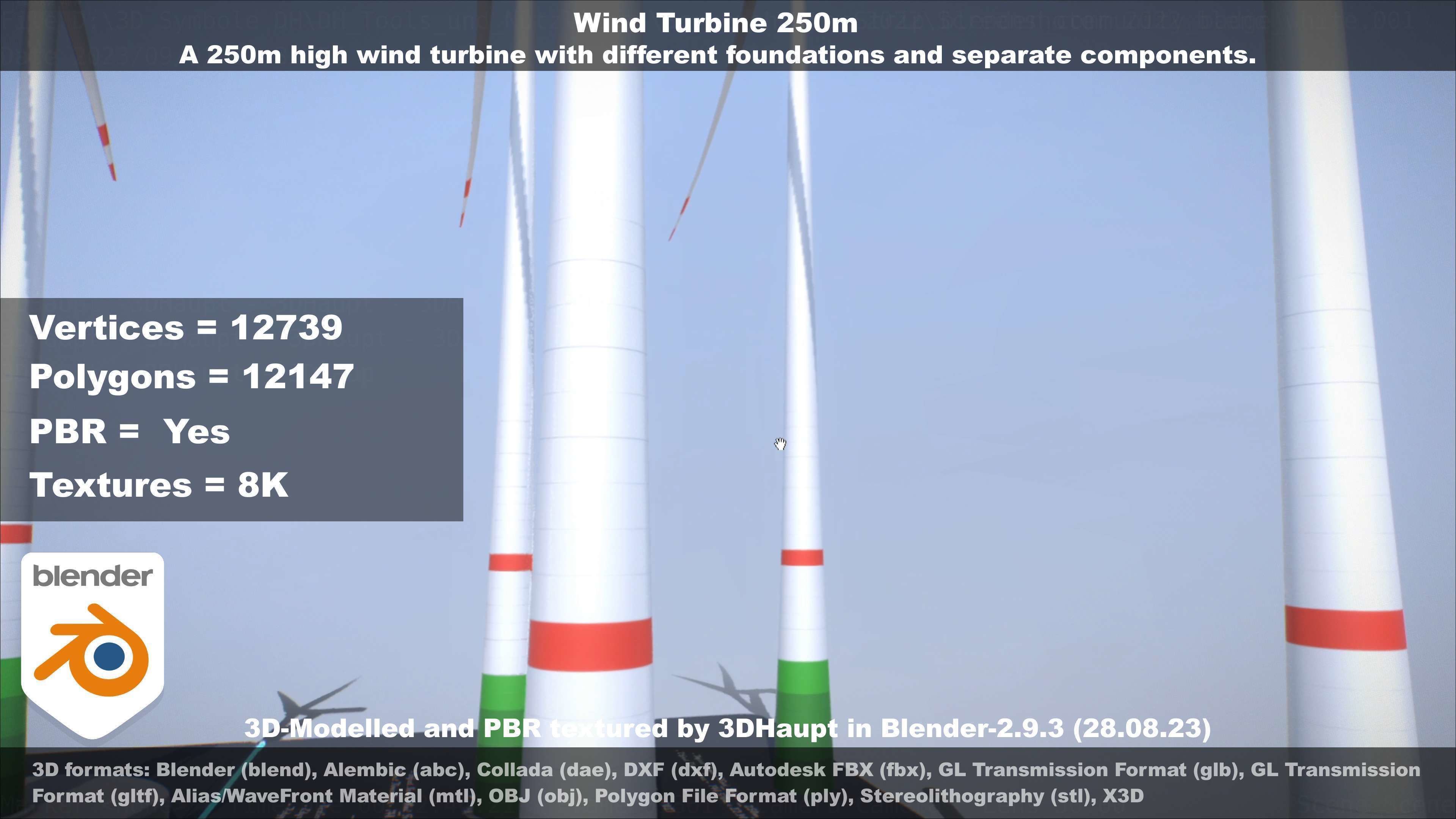 Low-Poly and Animated Wind Turbine 250m Low-poly 3D model_90