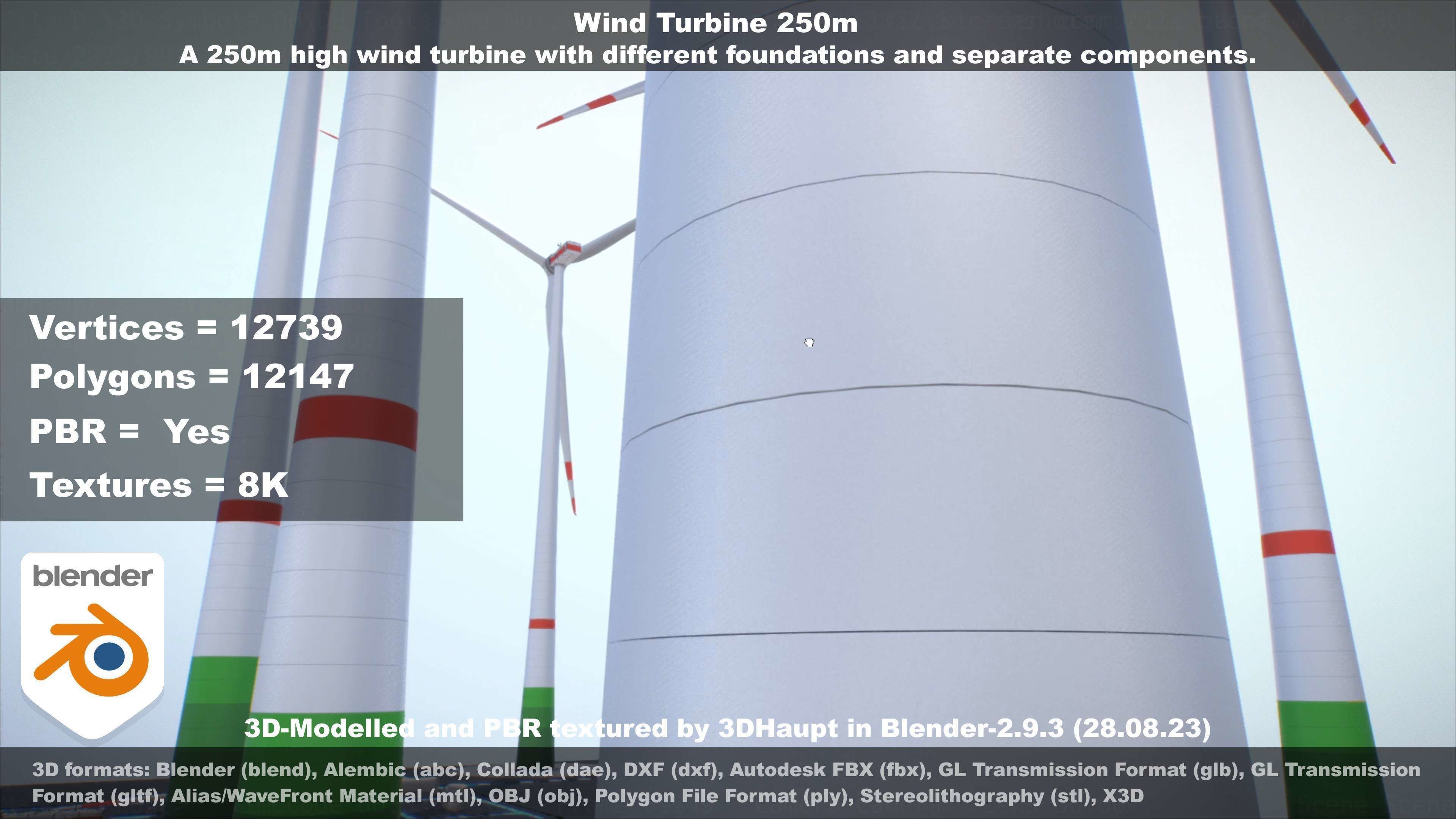 Low-Poly and Animated Wind Turbine 250m Low-poly 3D model_39