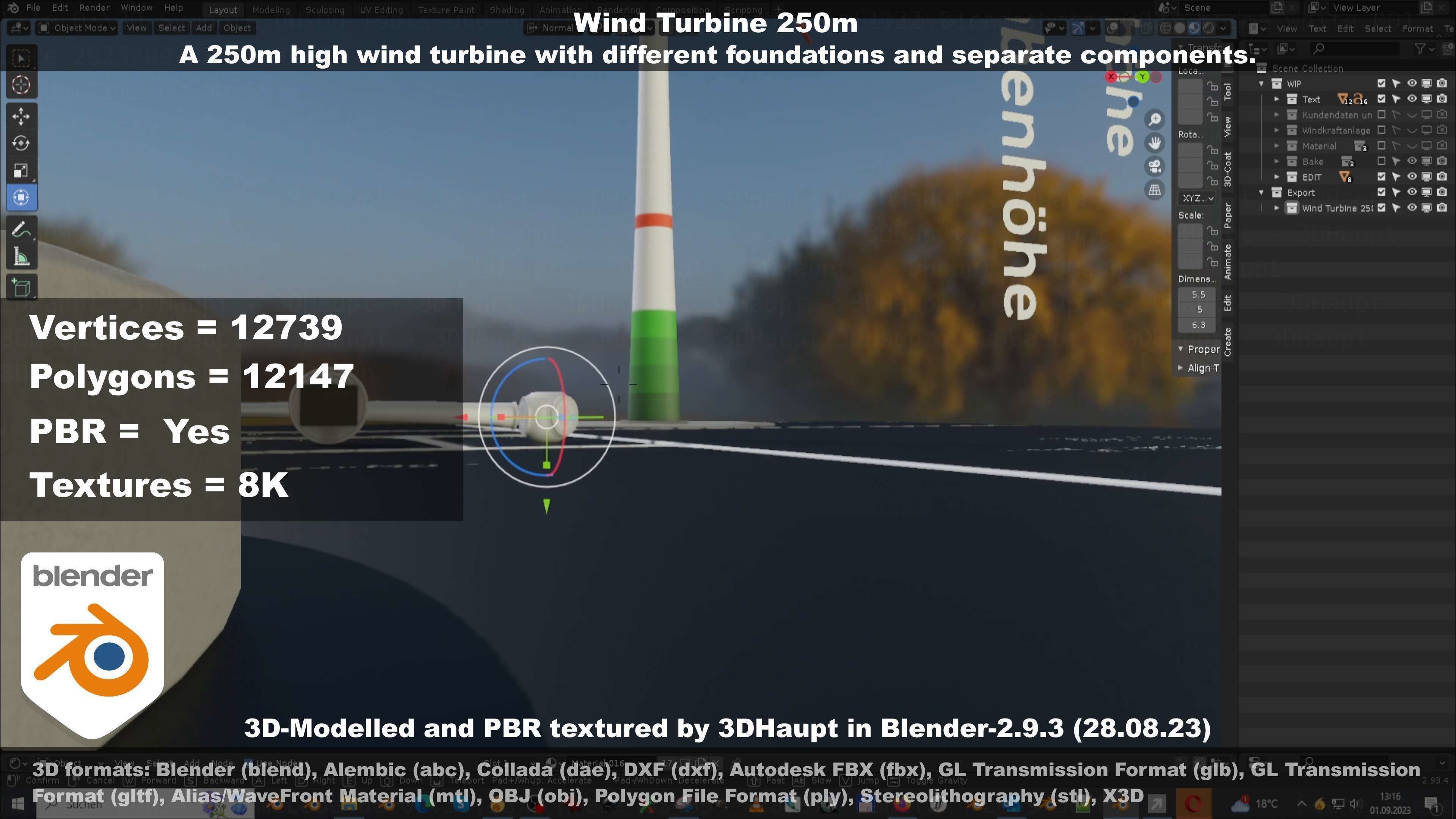 Low-Poly and Animated Wind Turbine 250m Low-poly 3D model_59