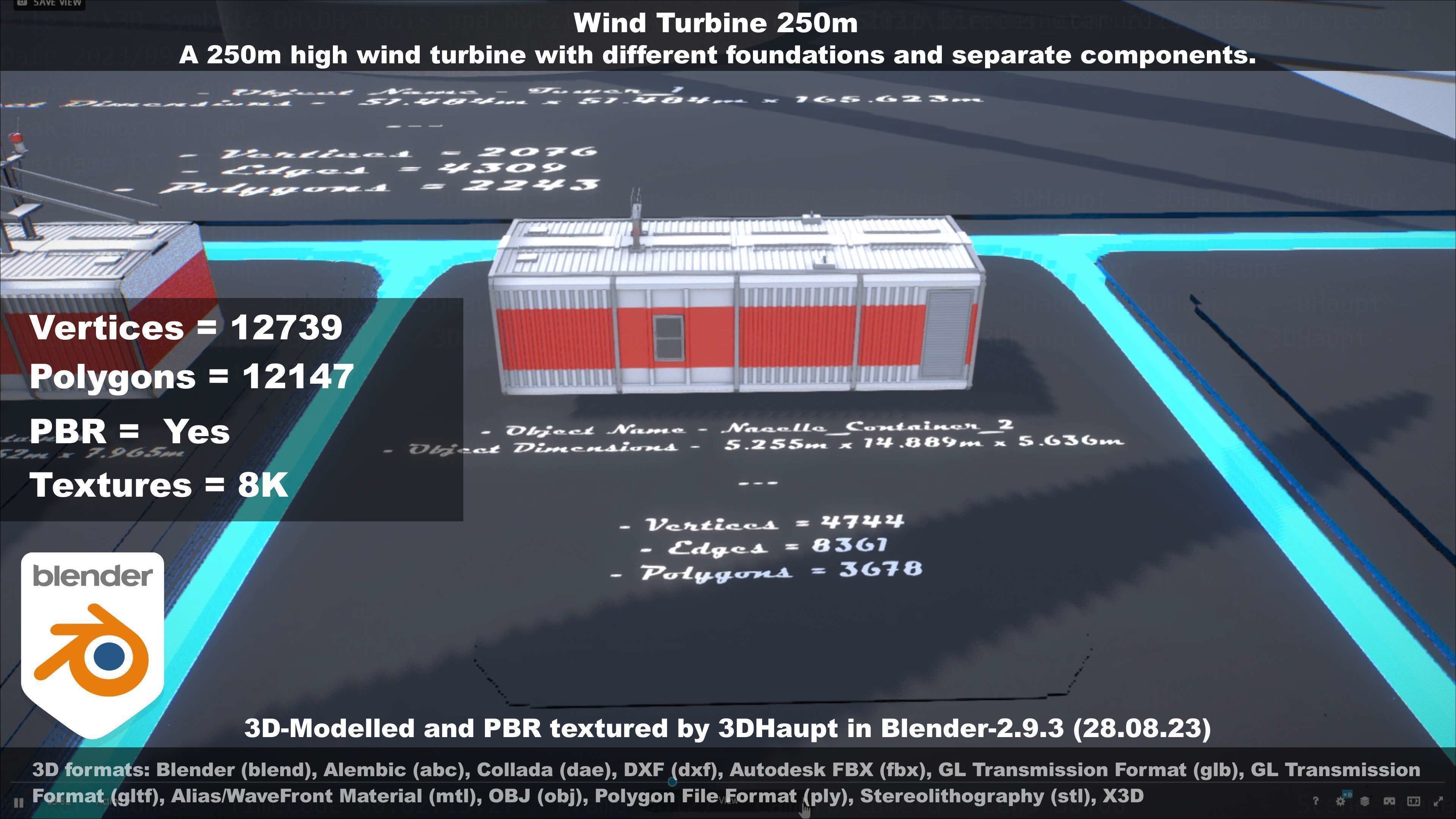Low-Poly and Animated Wind Turbine 250m Low-poly 3D model_58