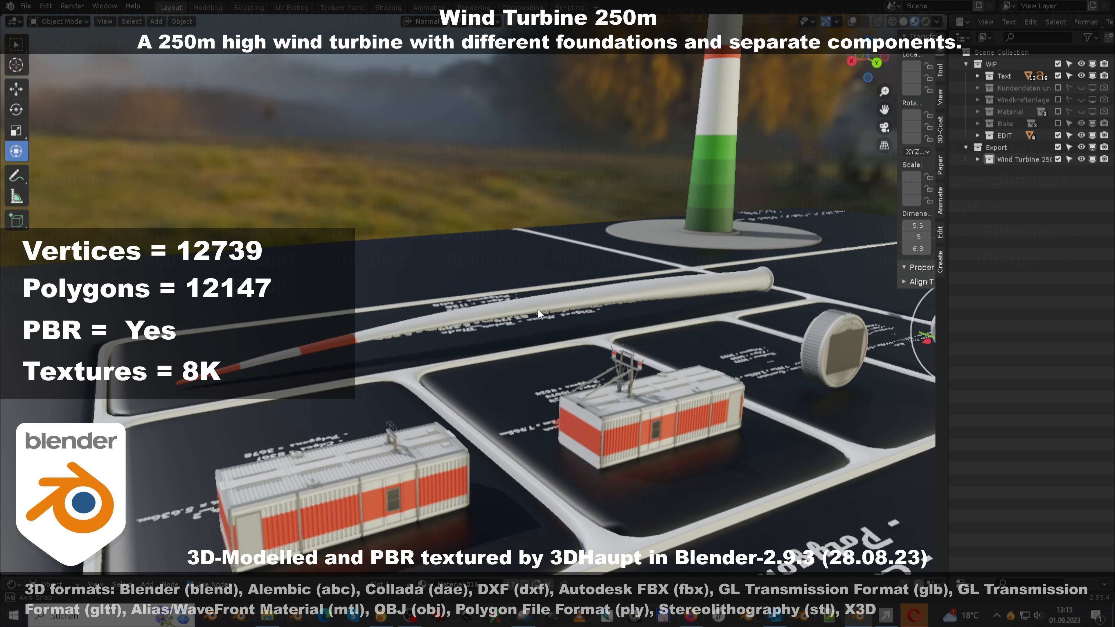 Low-Poly and Animated Wind Turbine 250m Low-poly 3D model_72