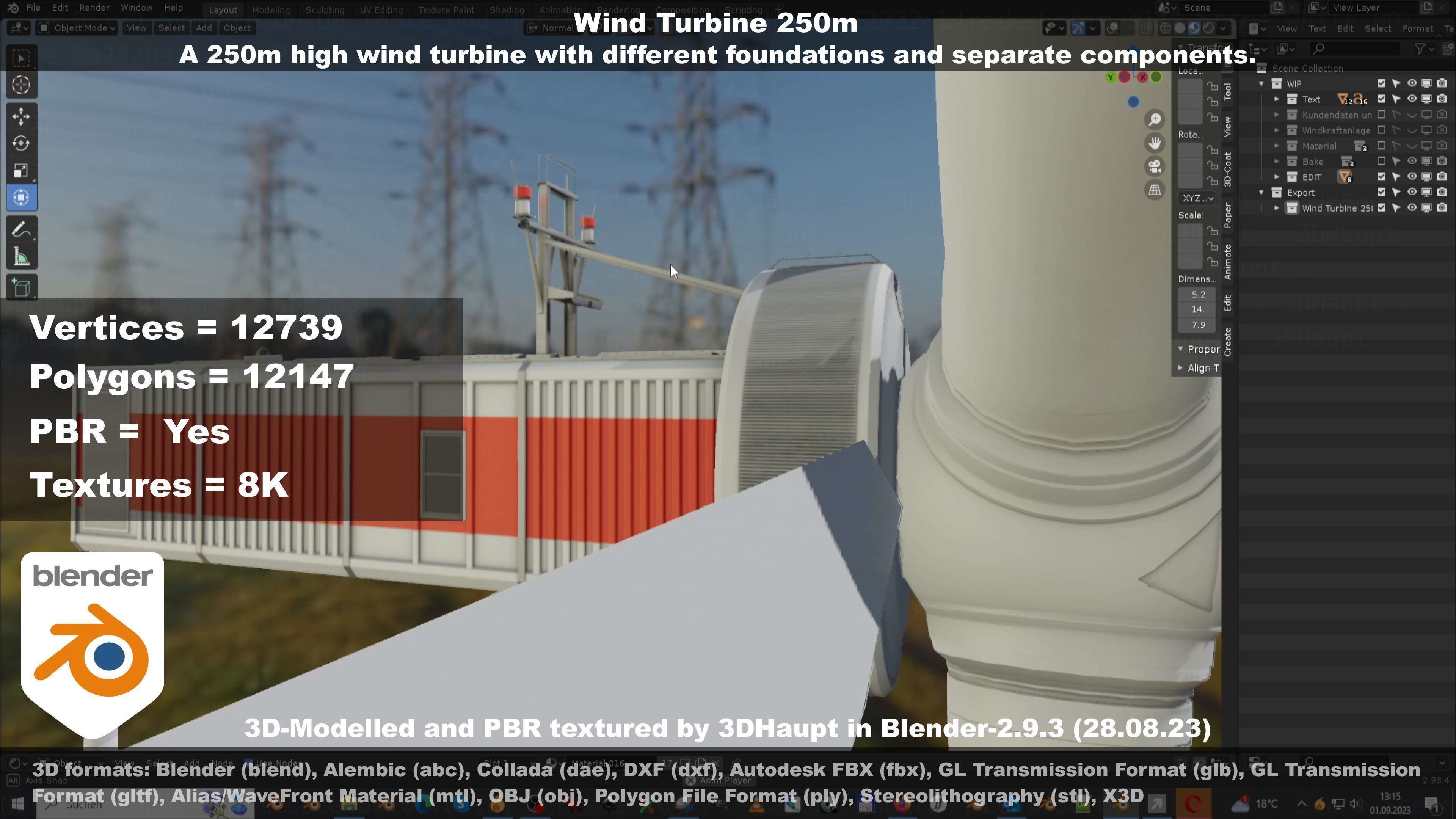 Low-Poly and Animated Wind Turbine 250m Low-poly 3D model_51
