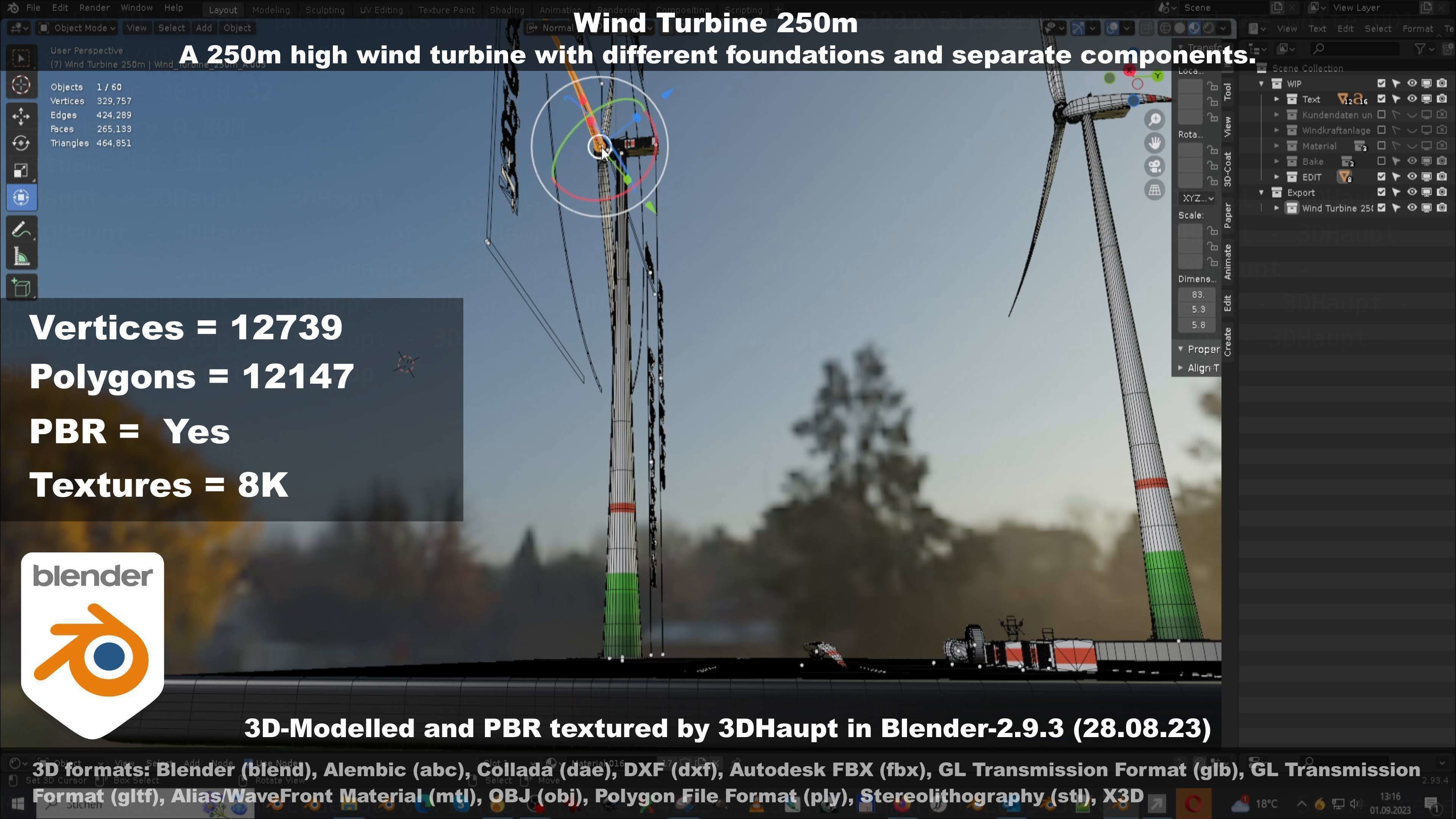Low-Poly and Animated Wind Turbine 250m Low-poly 3D model_107