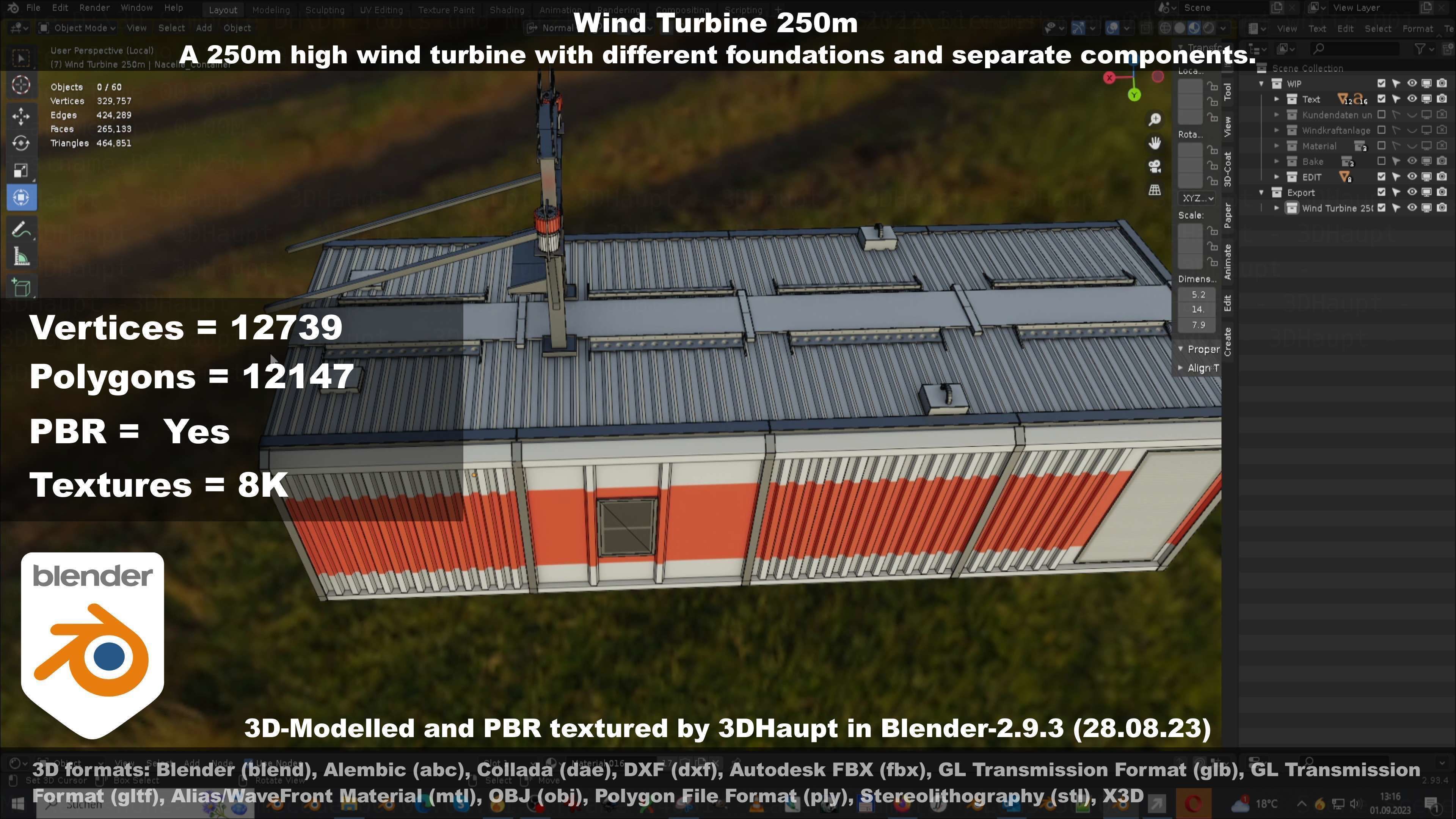 Low-Poly and Animated Wind Turbine 250m Low-poly 3D model_129