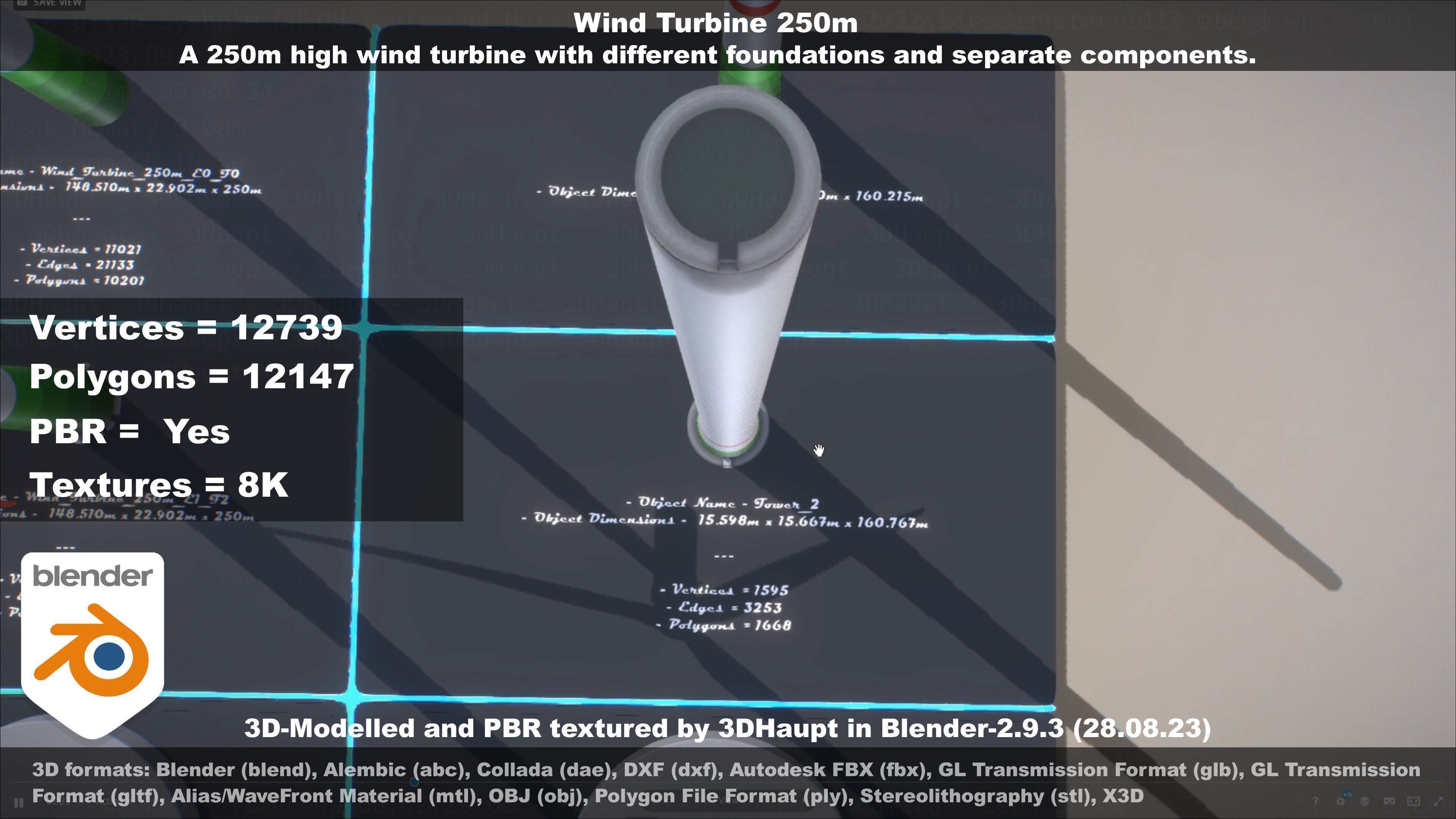 Low-Poly and Animated Wind Turbine 250m Low-poly 3D model_93
