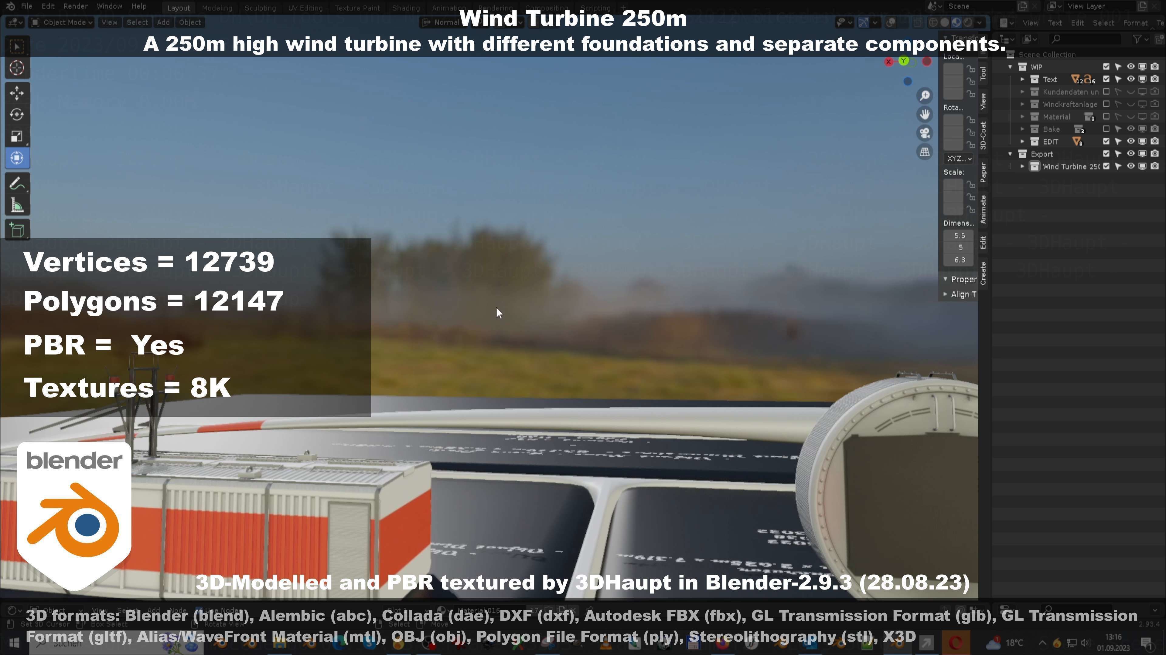 Low-Poly and Animated Wind Turbine 250m Low-poly 3D model_52