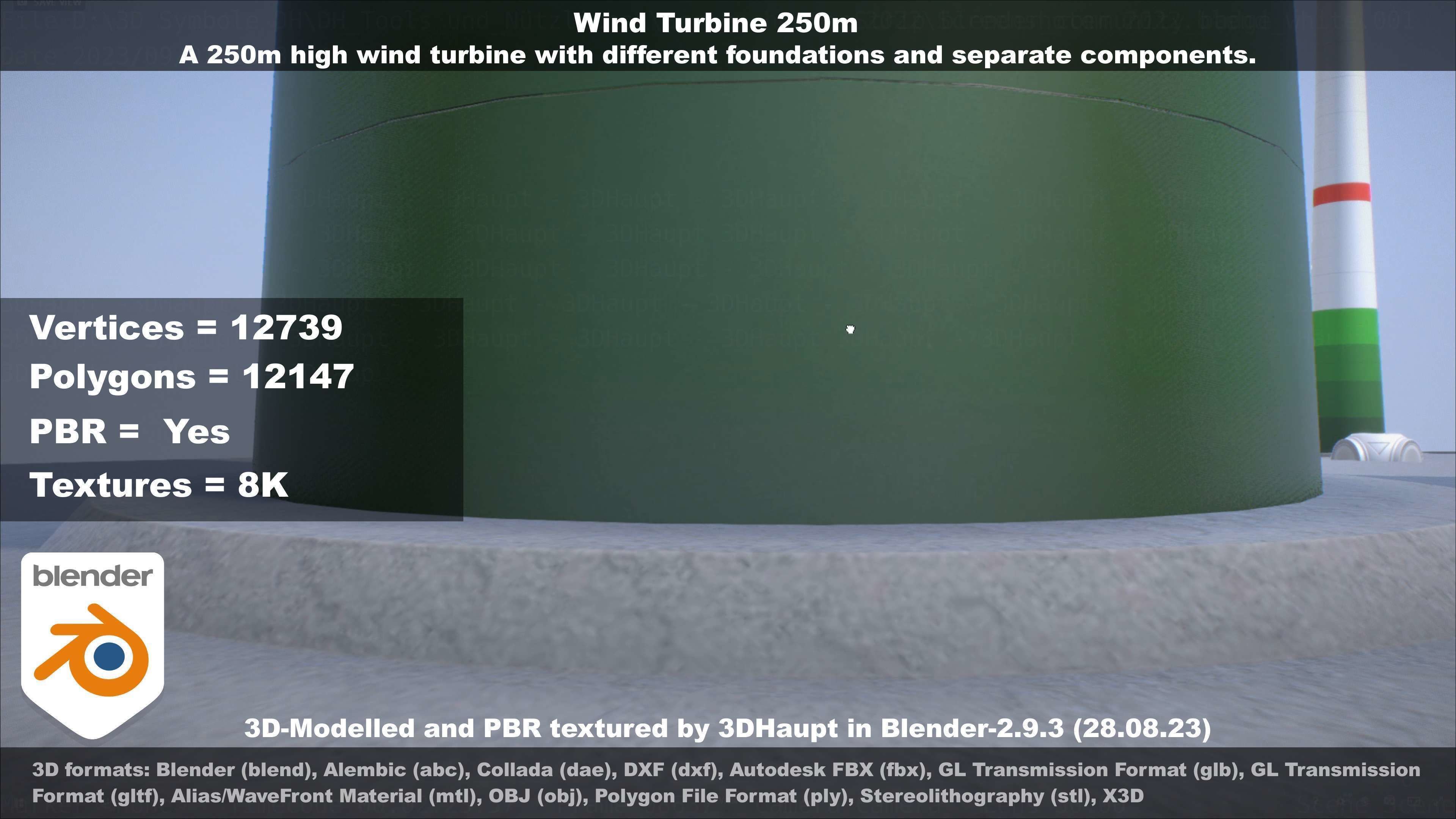 Low-Poly and Animated Wind Turbine 250m Low-poly 3D model_82