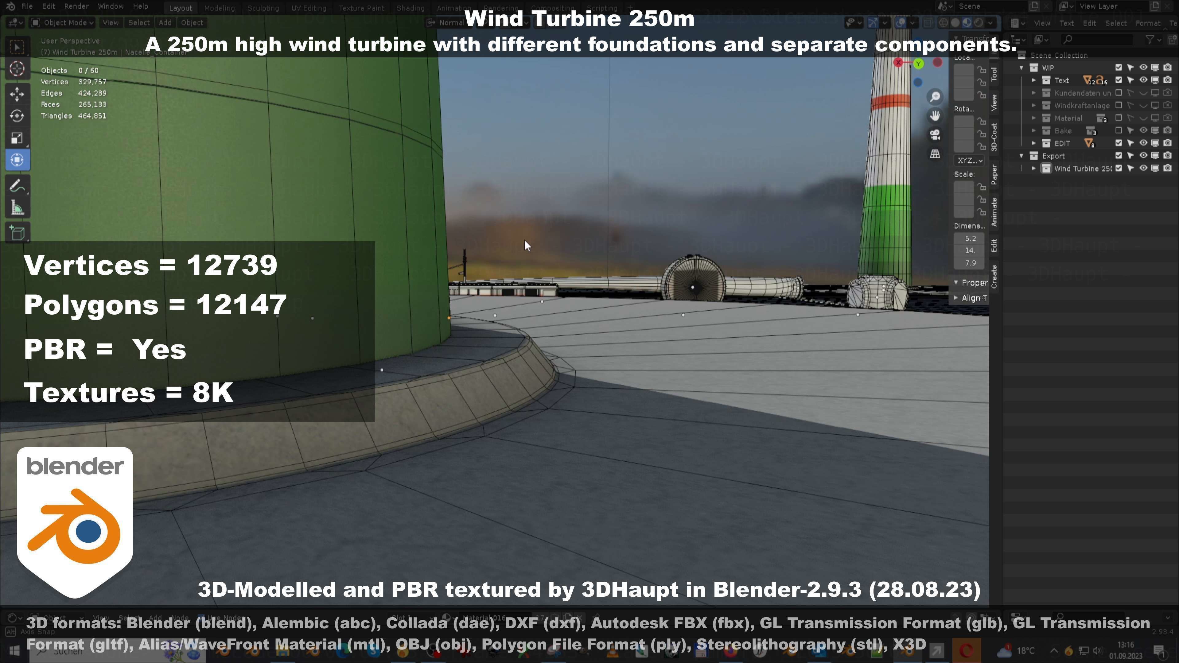 Low-Poly and Animated Wind Turbine 250m Low-poly 3D model_53
