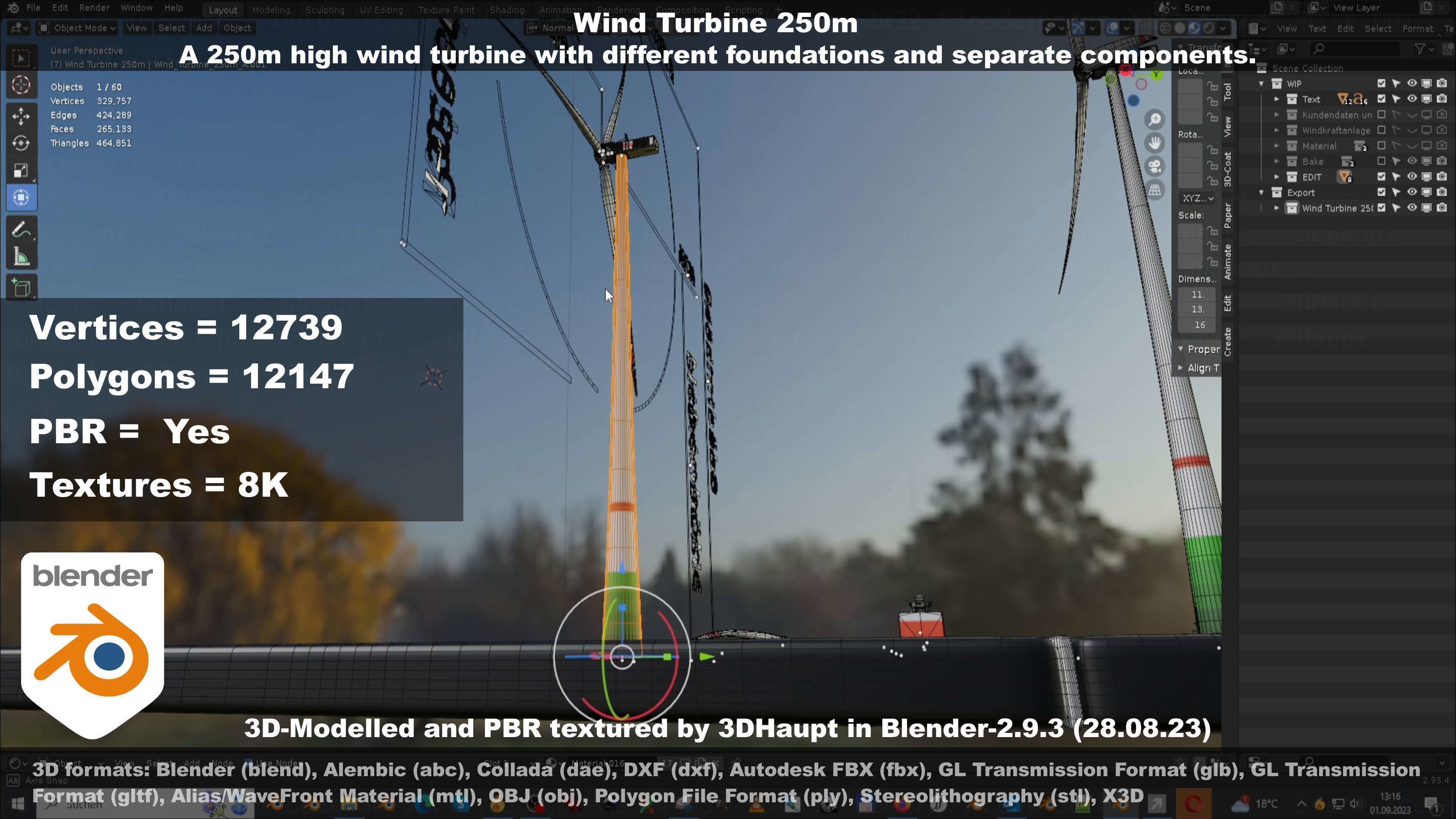 Low-Poly and Animated Wind Turbine 250m Low-poly 3D model_57
