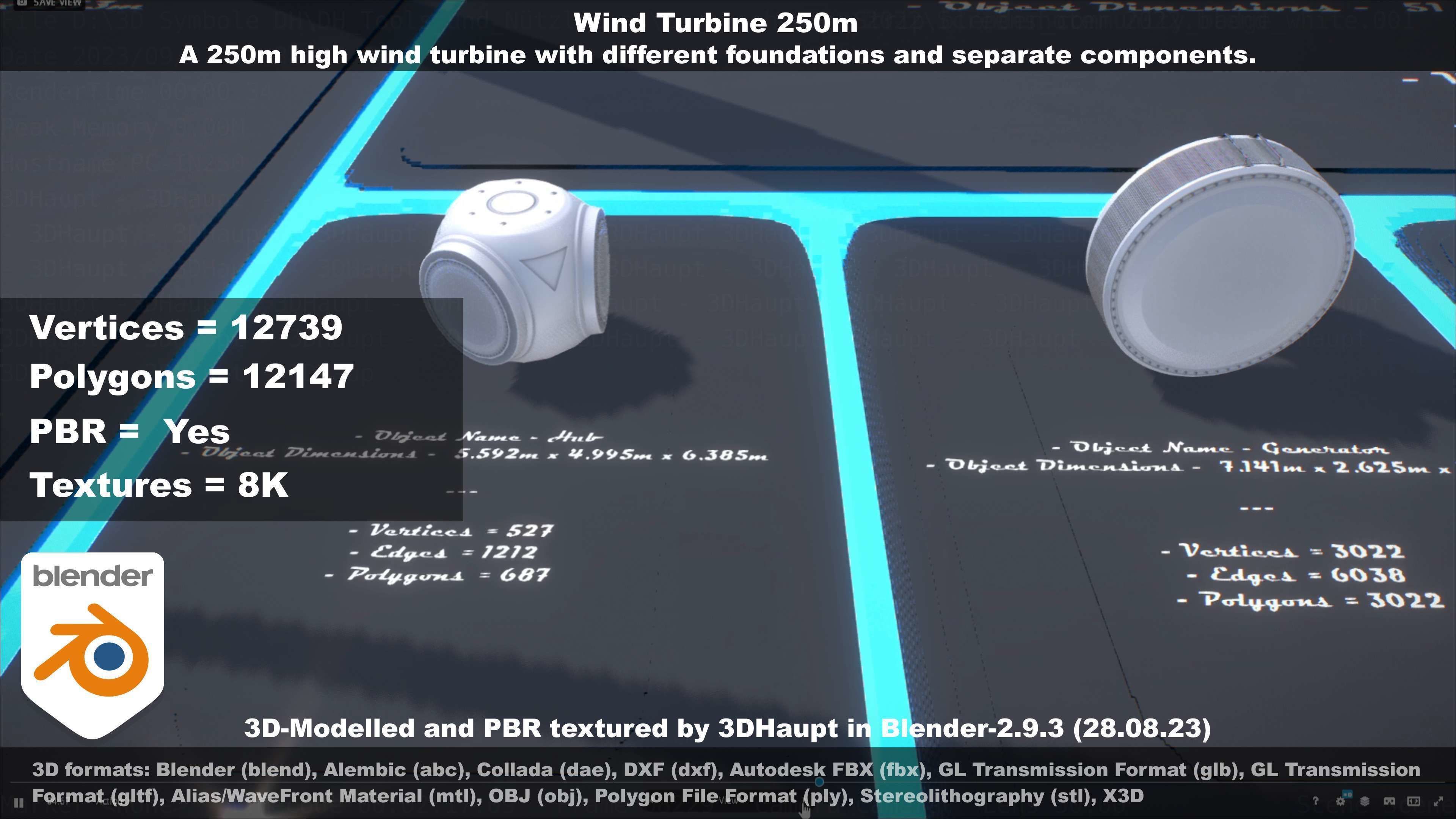 Low-Poly and Animated Wind Turbine 250m Low-poly 3D model_103